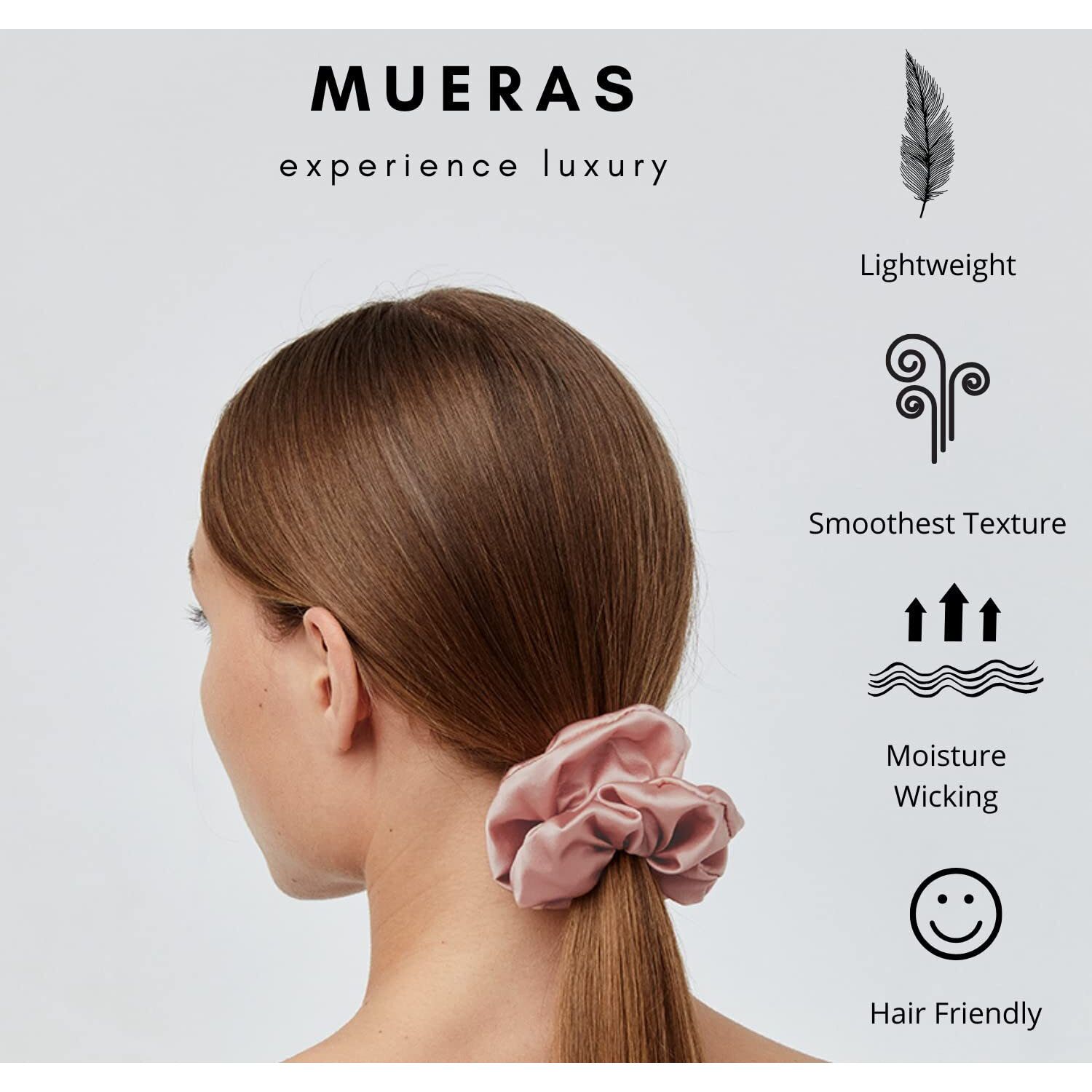 Mueras Silk Satin Hair Scrunchies Ties Pack for Women and Girls Multicolour (RoseGold, French Lavender and Black)