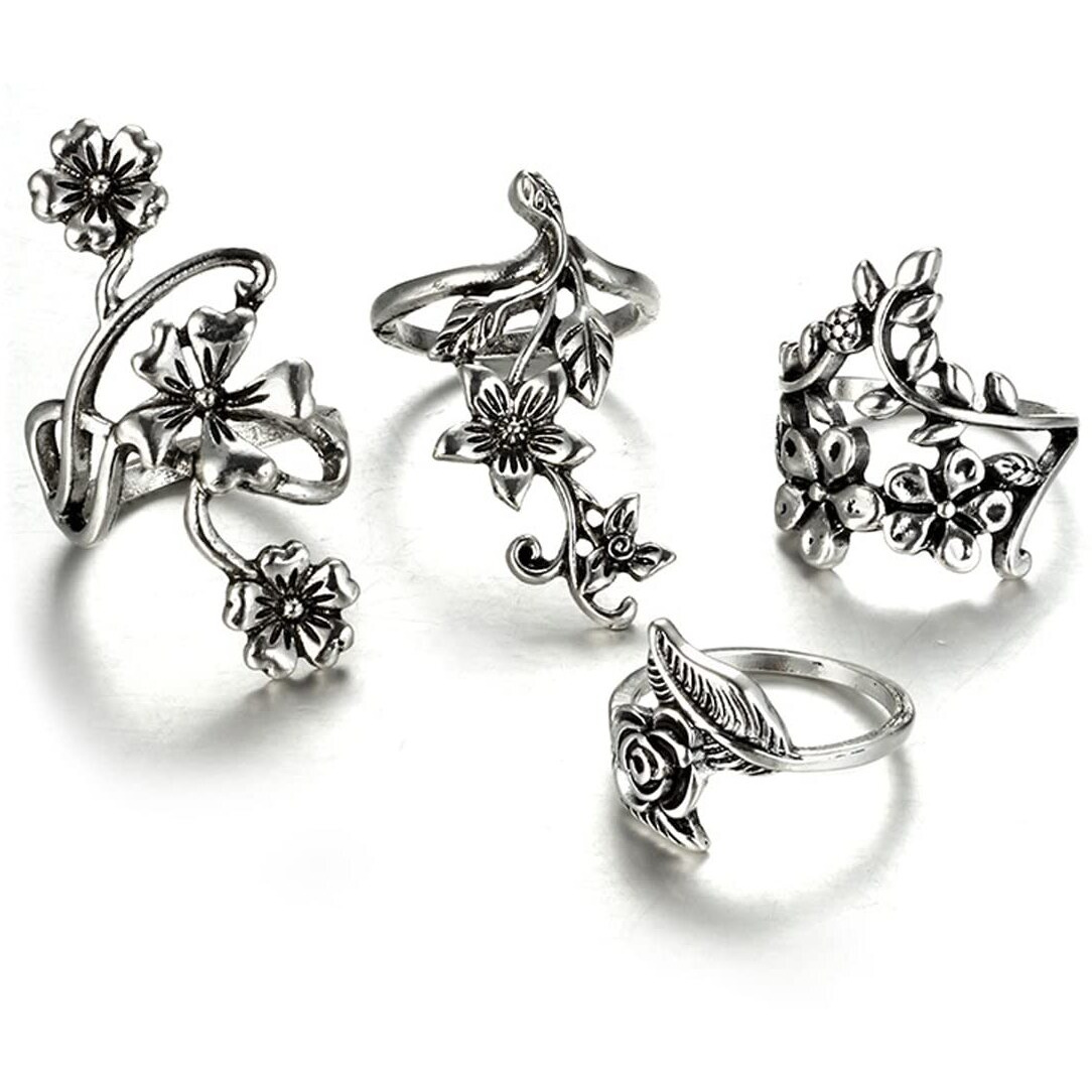 Jewels Galaxy Jewellery For Women Silver Plated Floral Contemporary Stackable Rings Set of 4 (JG-PC-RNGH-983)