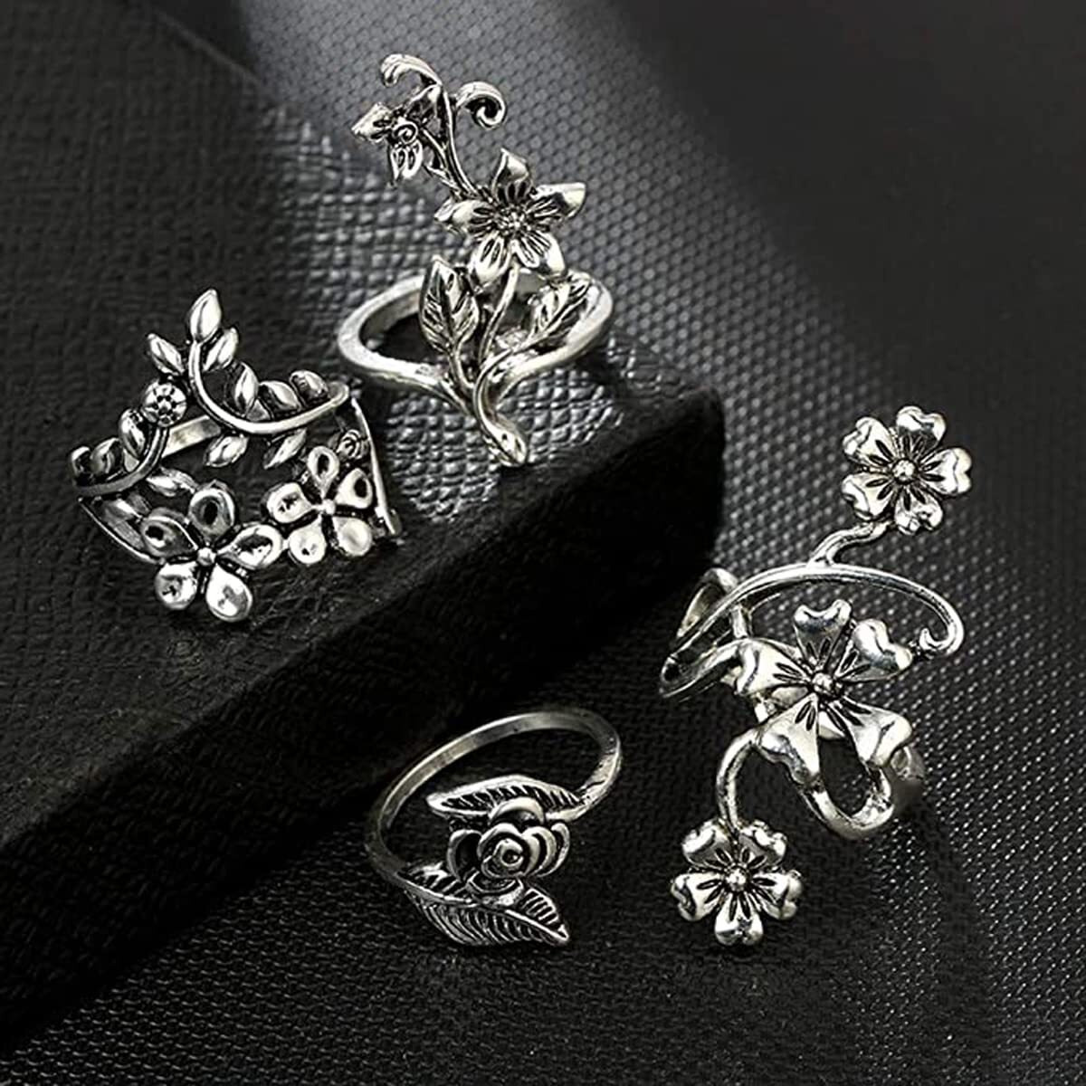 Jewels Galaxy Jewellery For Women Silver Plated Floral Contemporary Stackable Rings Set of 4 (JG-PC-RNGH-983)