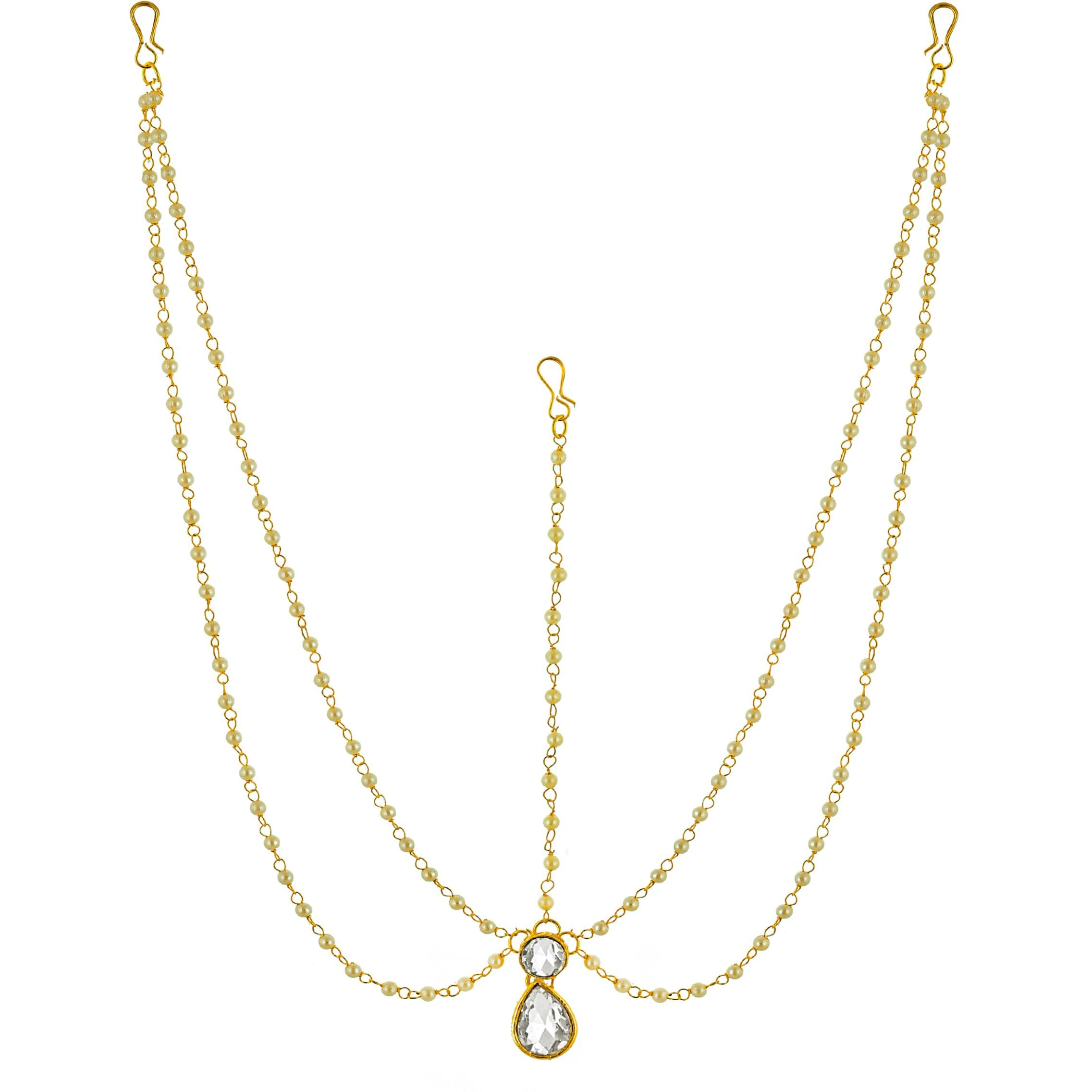 Handicraft Kottage Latest Hair Jewelry Traditional Gold Pearl Stylish Chain Mathapatti Maang Tikka Jewellery Set for Women & Girls (HK-Maang Tikka 01)