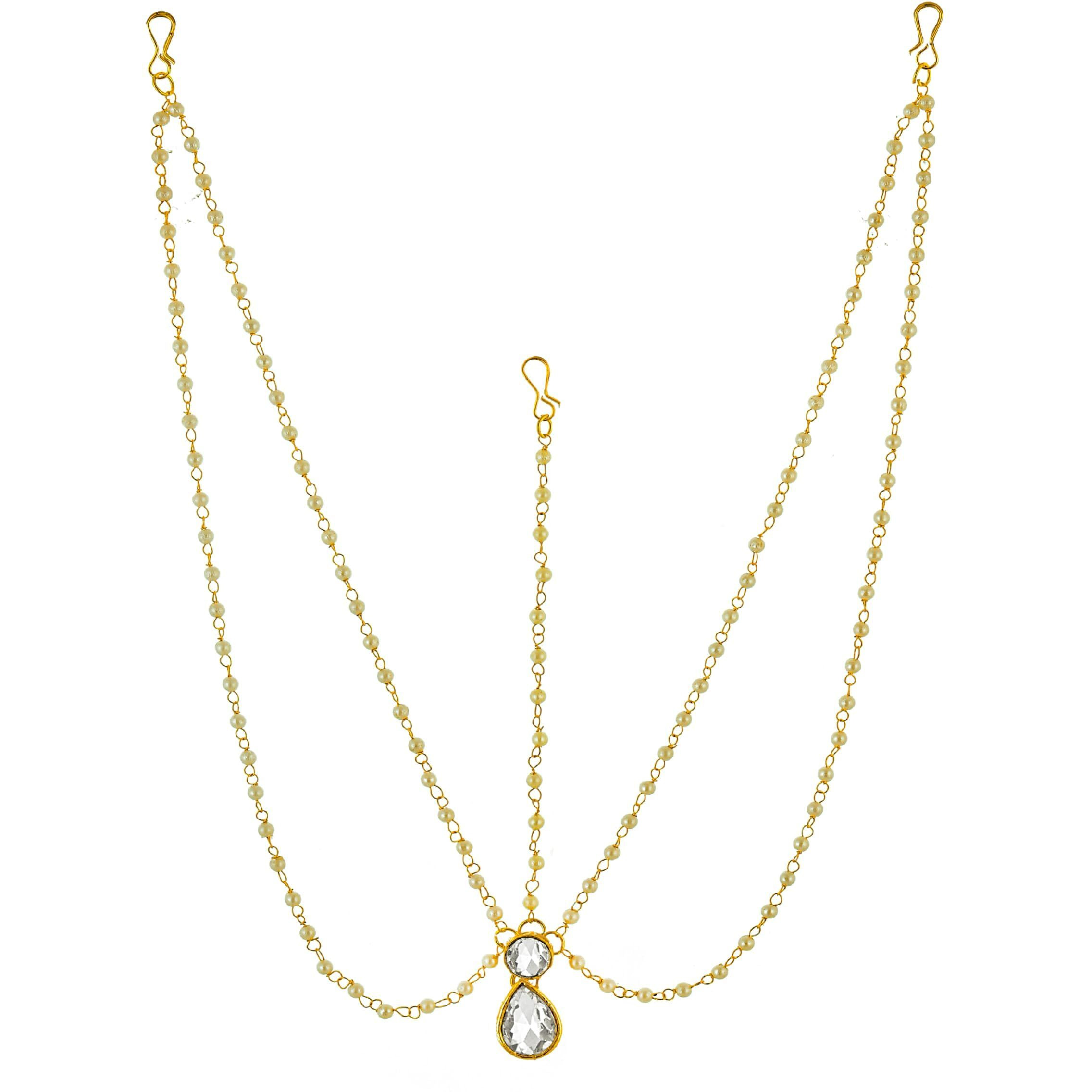 Handicraft Kottage Latest Hair Jewelry Traditional Gold Pearl Stylish Chain Mathapatti Maang Tikka Jewellery Set for Women & Girls (HK-Maang Tikka 01)