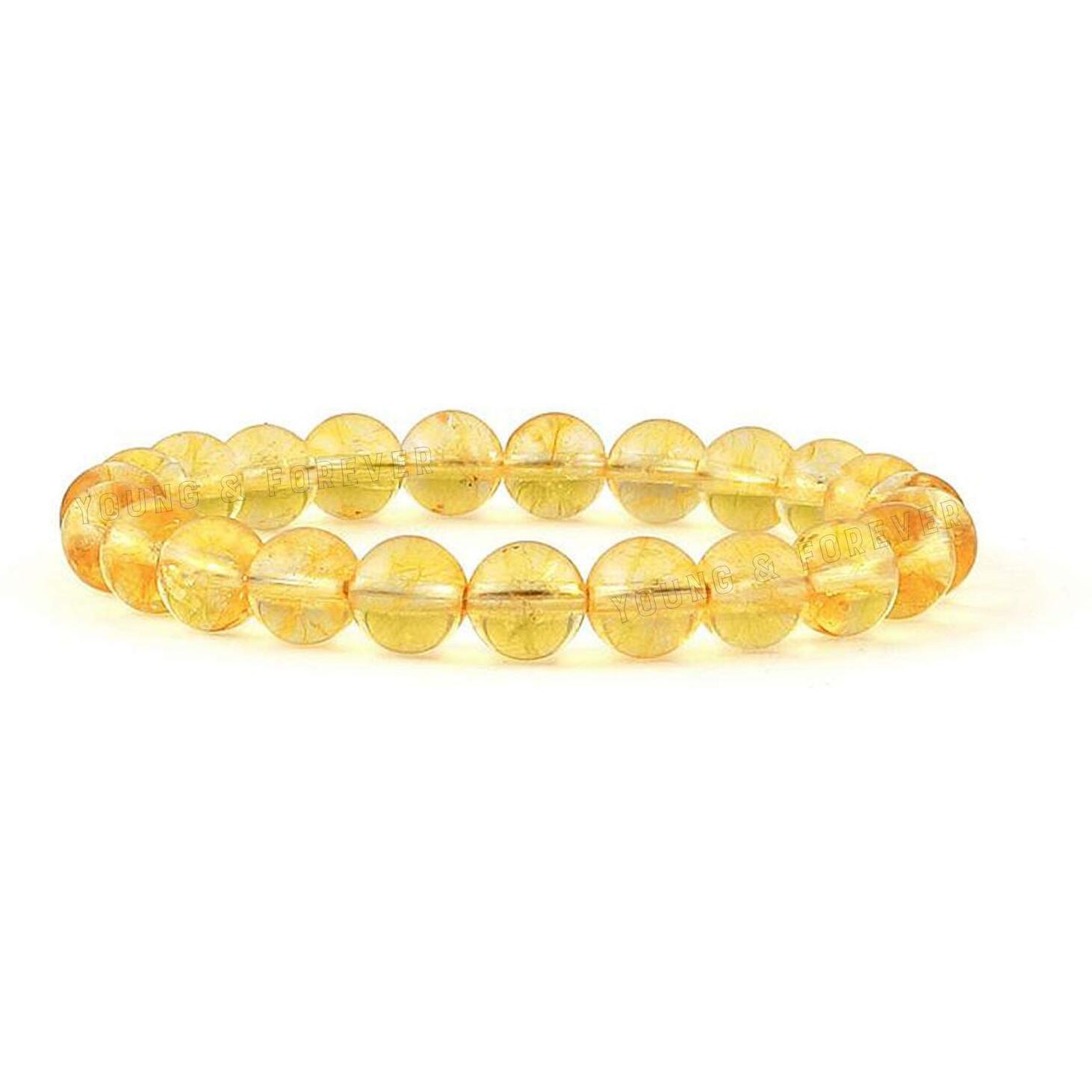 Young & Forever Gift Certified Reiki Crystal Semi Precious Gemstone Citrine Bracelet for Creativity and Transformation Energy Healing Stone Stretch Bracelet for Men Women