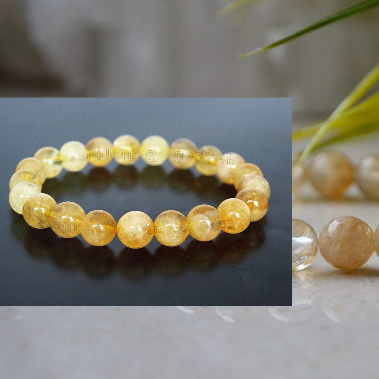 Young & Forever Gift Certified Reiki Crystal Semi Precious Gemstone Citrine Bracelet for Creativity and Transformation Energy Healing Stone Stretch Bracelet for Men Women