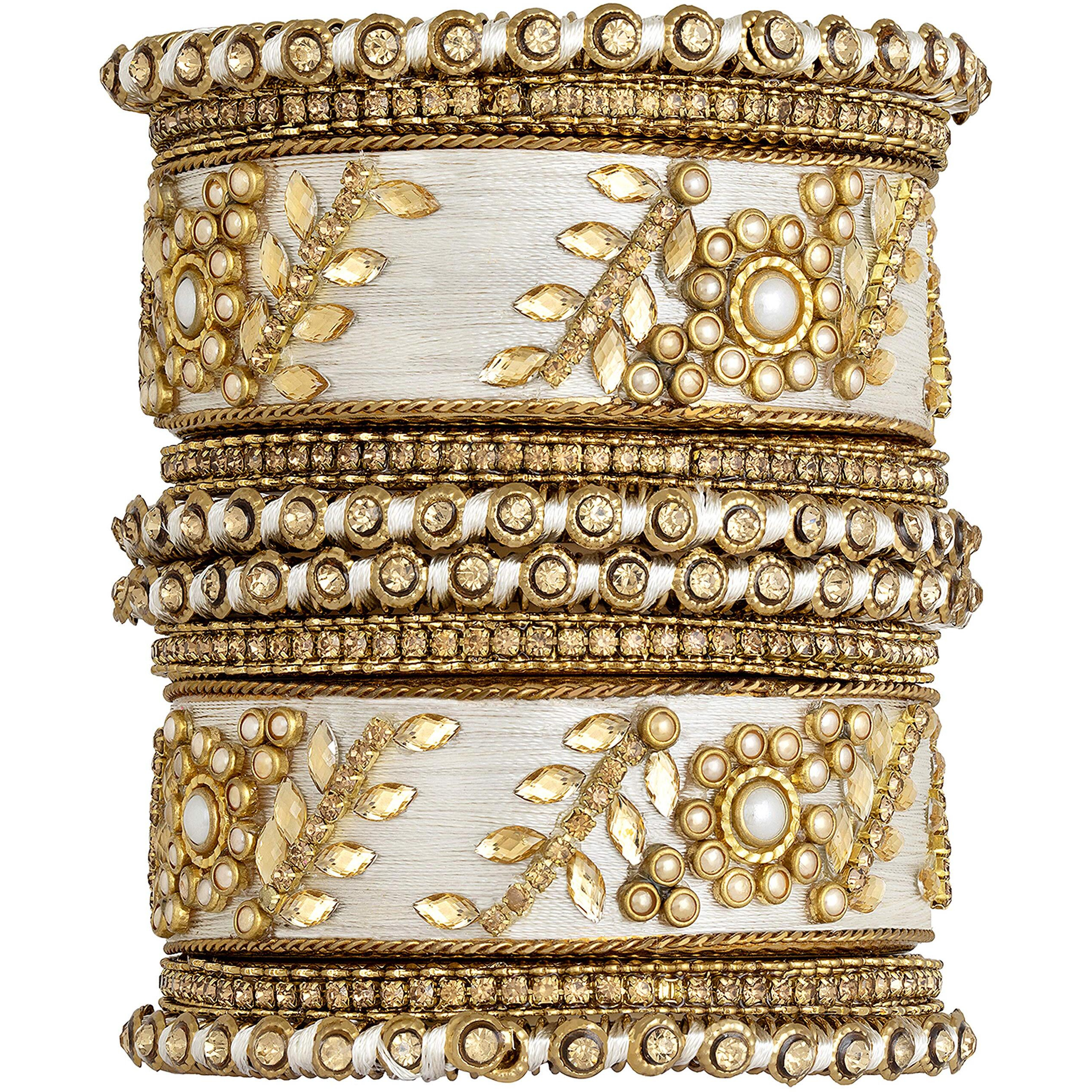 Peora Acrylic Alloy & Kundan Chuda Bangles Set for Women & Girls (White)