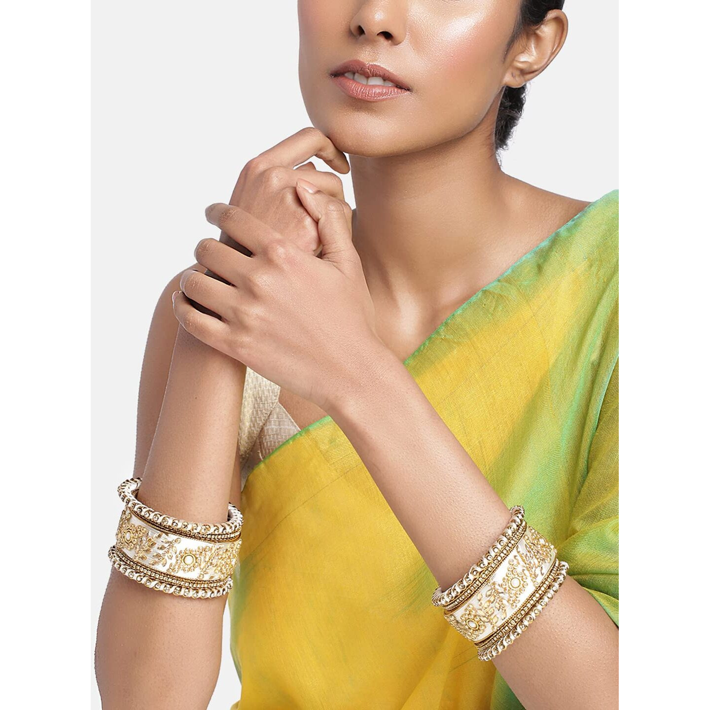 Peora Acrylic Alloy & Kundan Chuda Bangles Set for Women & Girls (White)