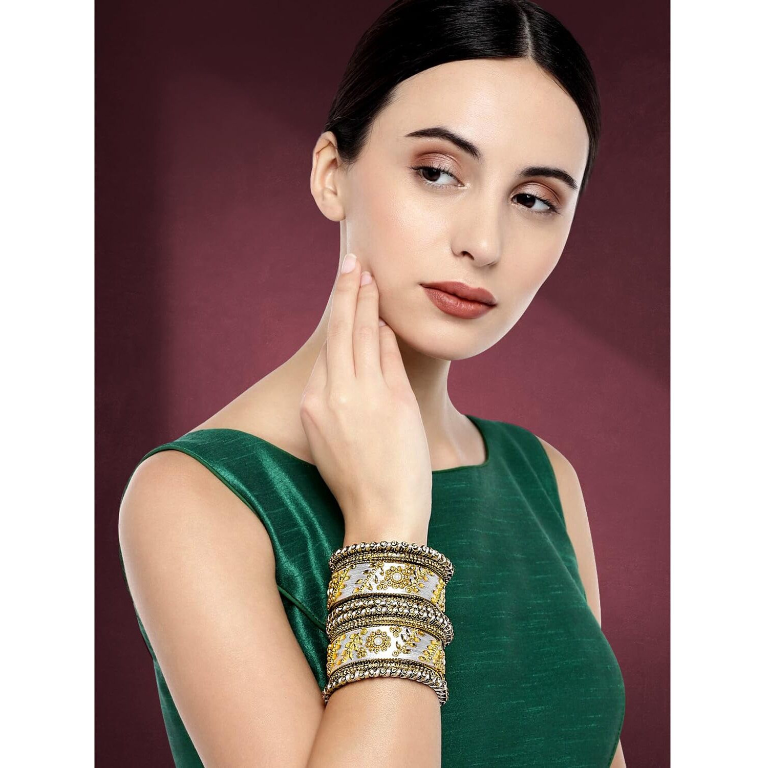Peora Acrylic Alloy & Kundan Chuda Bangles Set for Women & Girls (White)