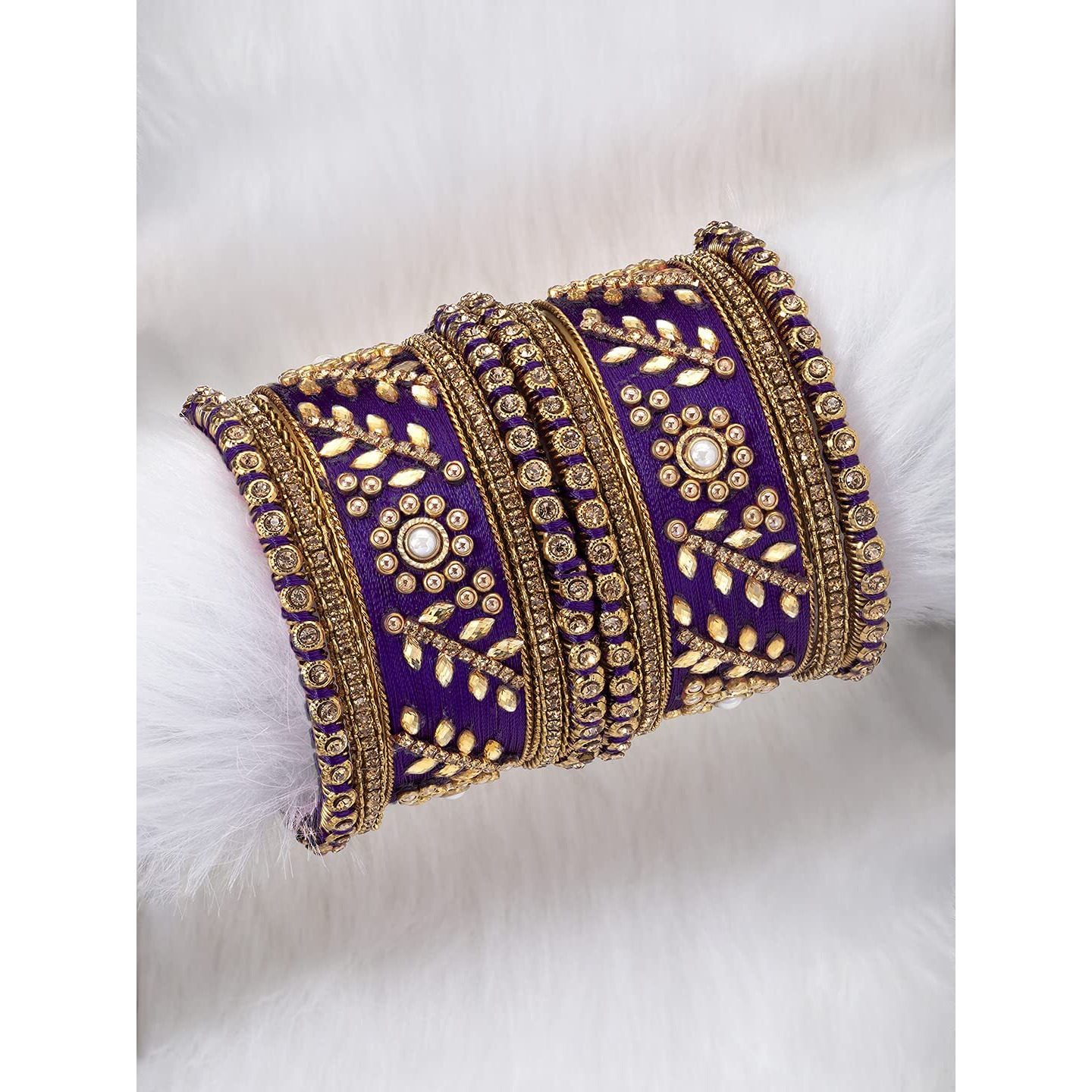 Peora Silk Thread Matching Floral Studded Bangle Set Bridal Chuda Chura Jewellery for Women Girls (Purple)|Rakhi Rakshabandhan Gift for Sister Bhabhi, Gifts for Women