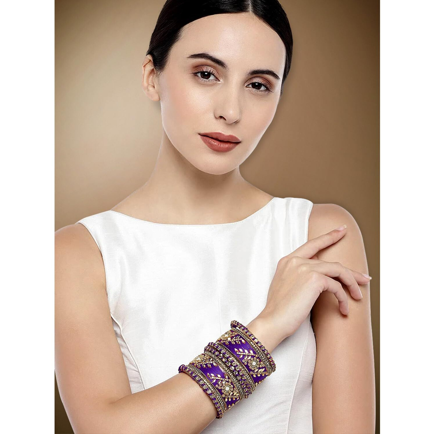 Peora Silk Thread Matching Floral Studded Bangle Set Bridal Chuda Chura Jewellery for Women Girls (Purple)|Rakhi Rakshabandhan Gift for Sister Bhabhi, Gifts for Women