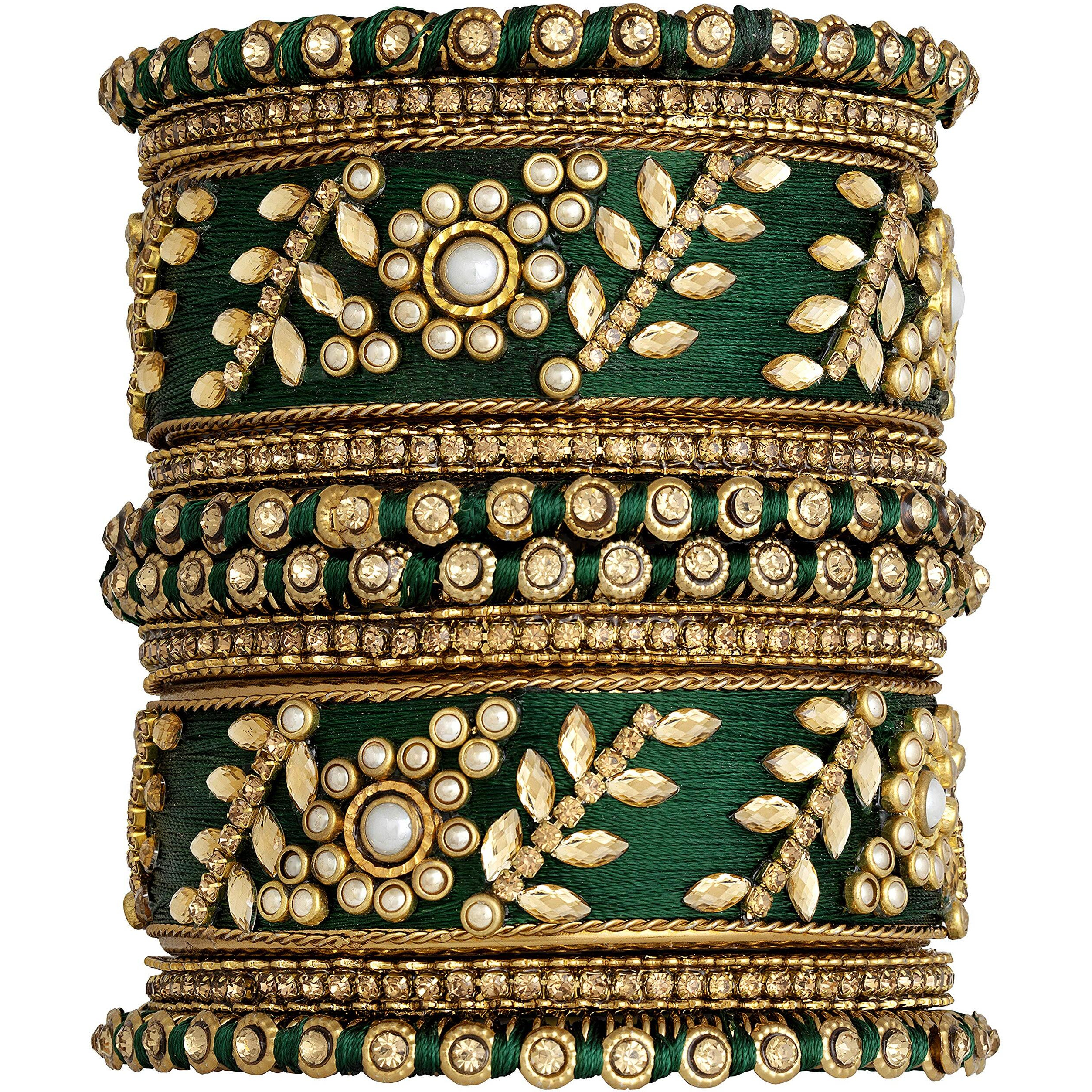 Peora Gold Plated & Alloy Bangles set for Women Girls (Dark Green)|Rakhi Rakshabandhan Gift for Sister Bhabhi, Gifts for Women