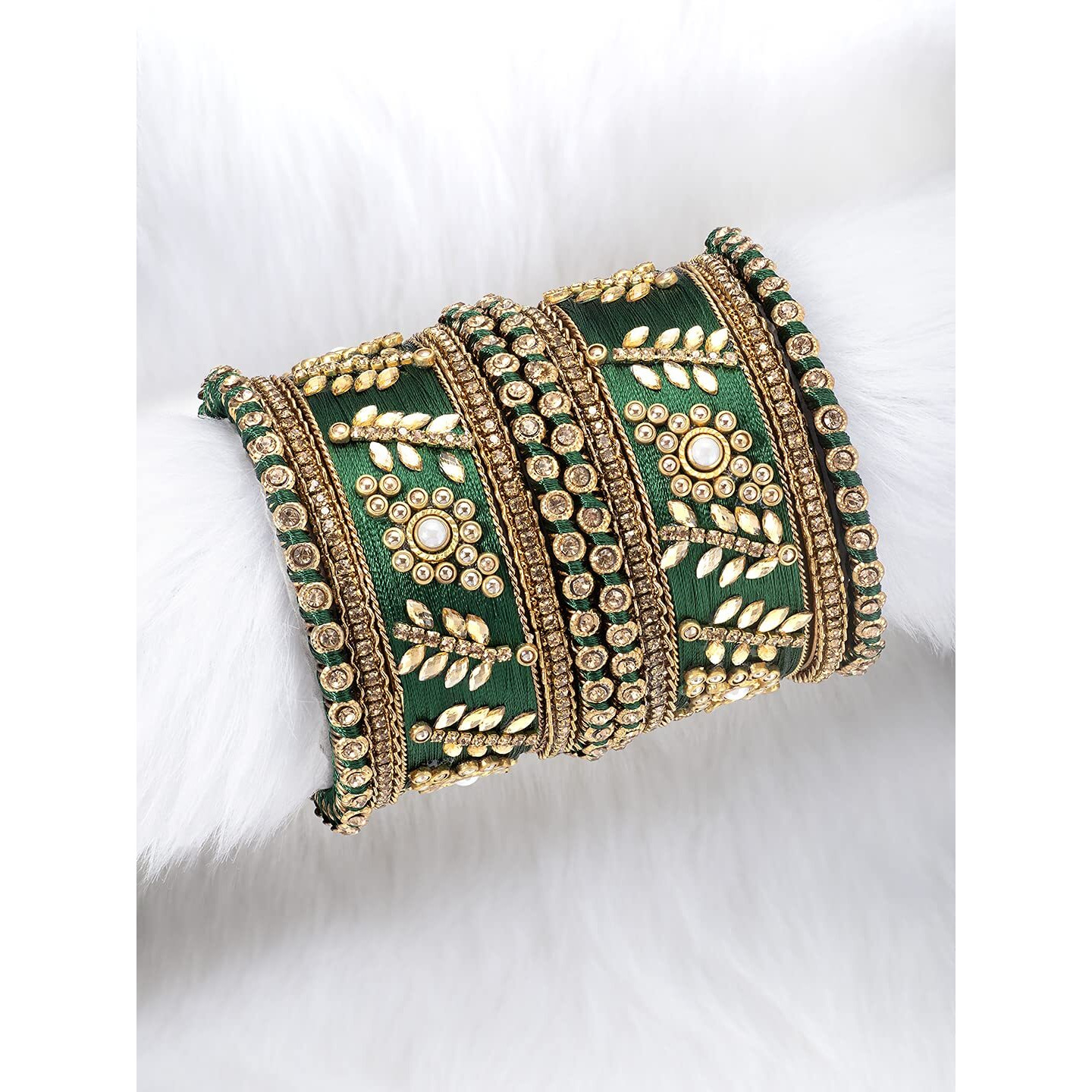 Peora Gold Plated & Alloy Bangles set for Women Girls (Dark Green)|Rakhi Rakshabandhan Gift for Sister Bhabhi, Gifts for Women