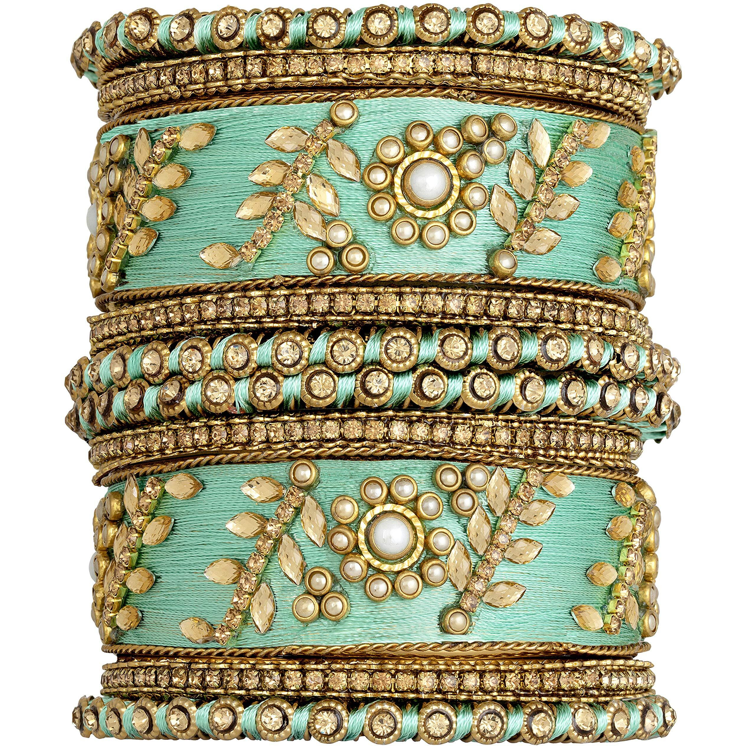 Peora Acrylic Alloy & Kundan Silk Thread Chuda Bangles Set for Women Girls (Light Green)|Rakhi Rakshabandhan Gift for Sister Bhabhi, Gifts for Women