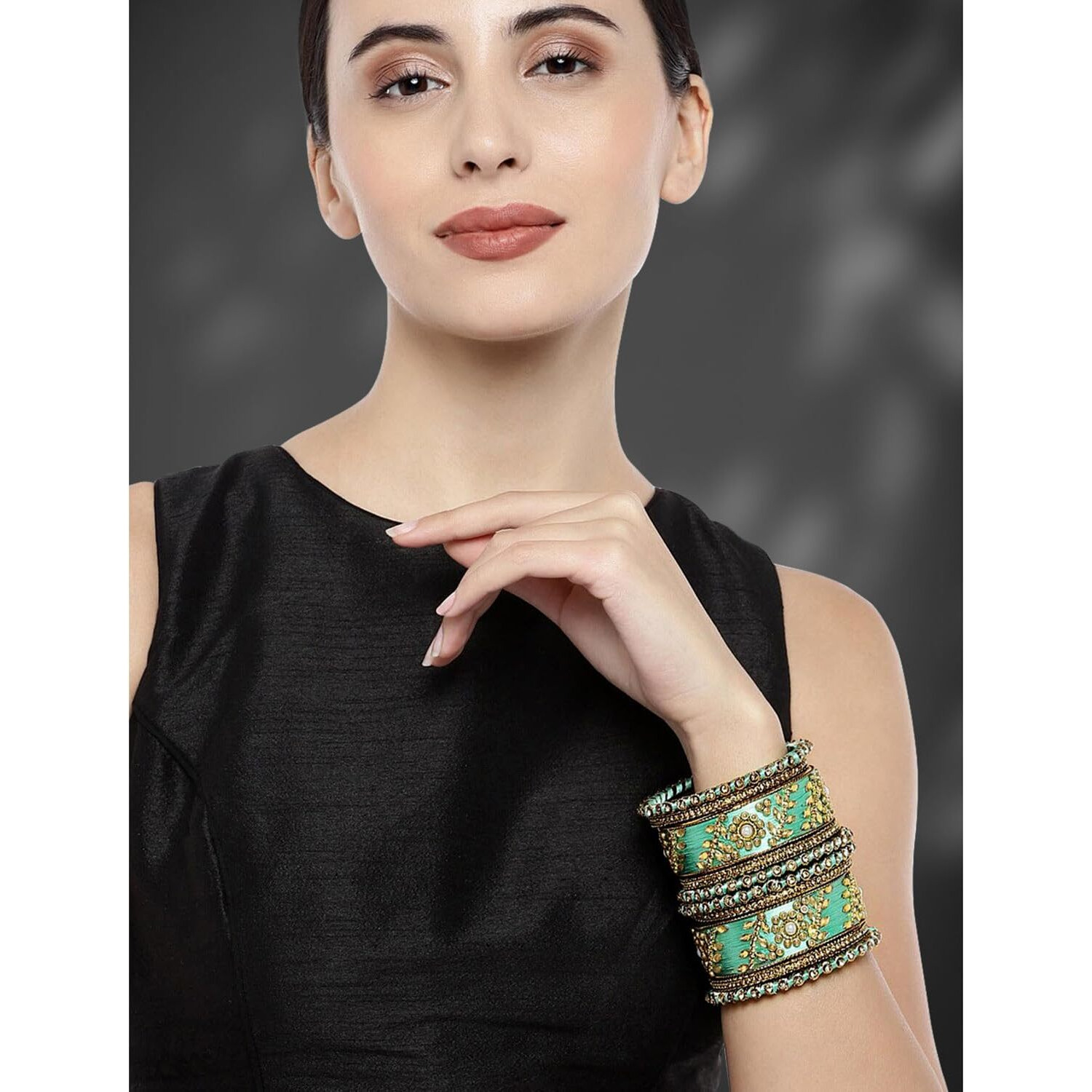 Peora Acrylic Alloy & Kundan Silk Thread Chuda Bangles Set for Women Girls (Light Green)|Rakhi Rakshabandhan Gift for Sister Bhabhi, Gifts for Women