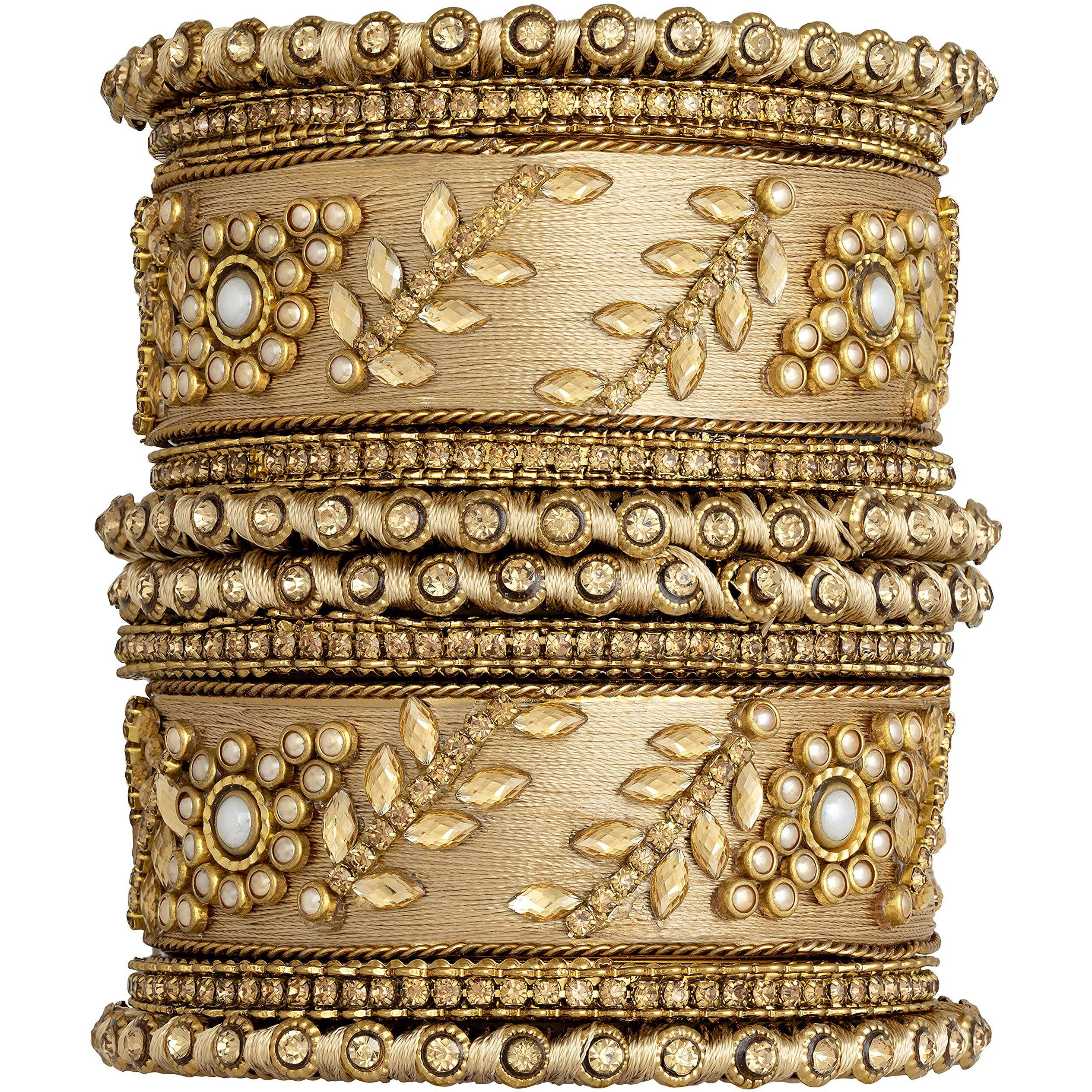 Peora Acrylic Brass Alloy & Kundan Chuda Bangles Set for Women & Girls (Gold) SIZE - 2.6|Rakhi Rakshabandhan Gift for Sister Bhabhi, Gifts for Women