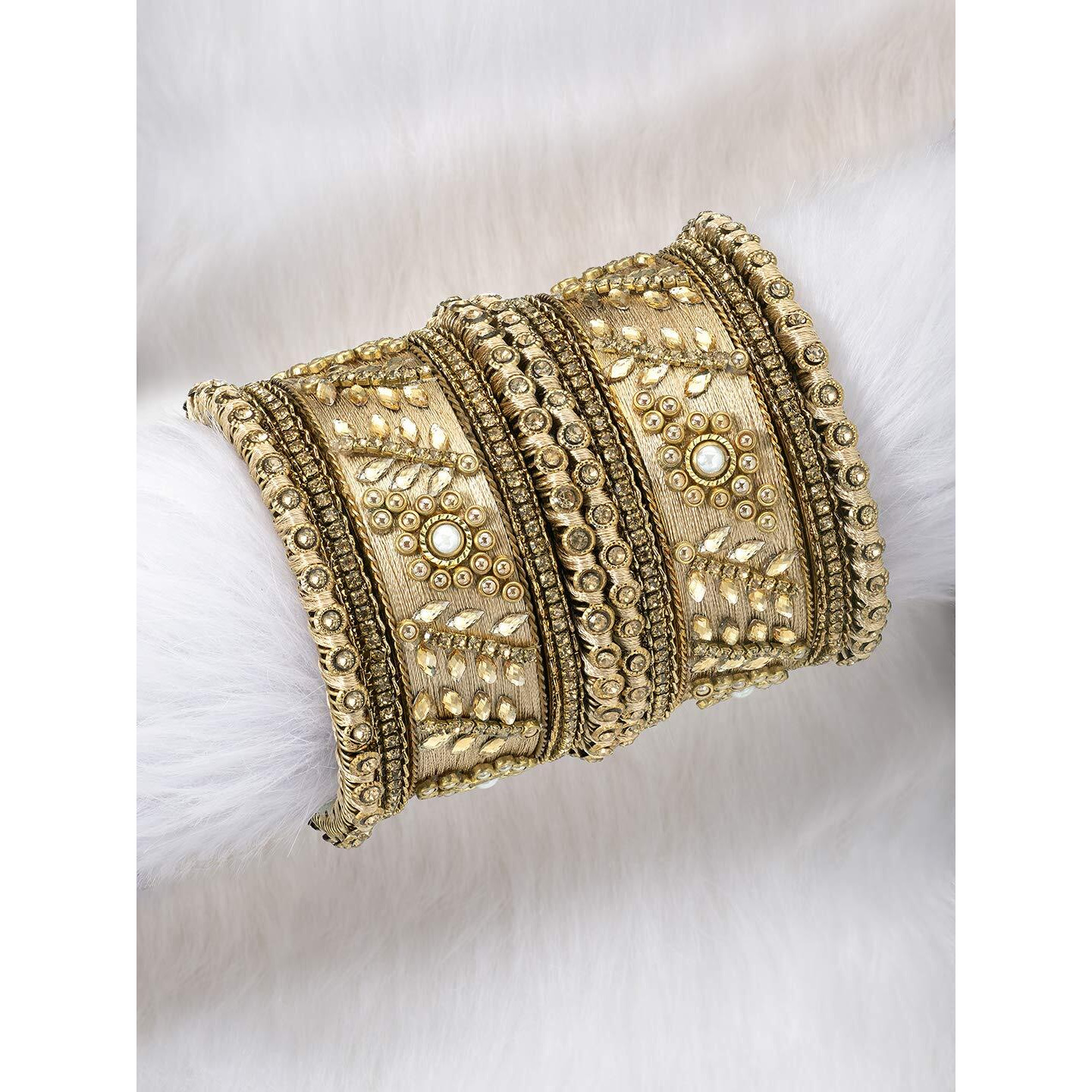 Peora Acrylic Brass Alloy & Kundan Chuda Bangles Set for Women & Girls (Gold) SIZE - 2.6|Rakhi Rakshabandhan Gift for Sister Bhabhi, Gifts for Women