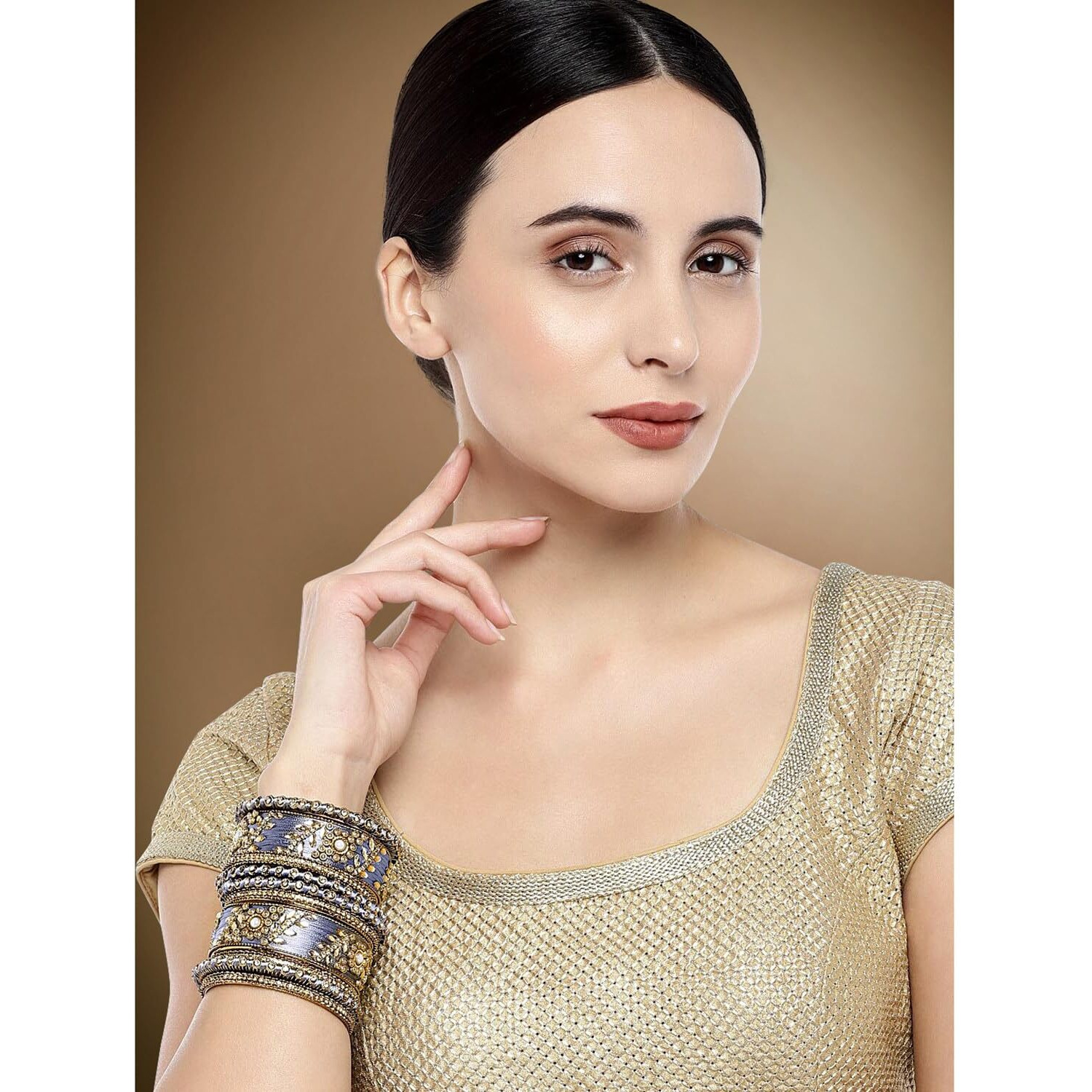 Peora Acrylic Alloy & Kundan Chuda Bangles Set for Women & Girls (Grey)