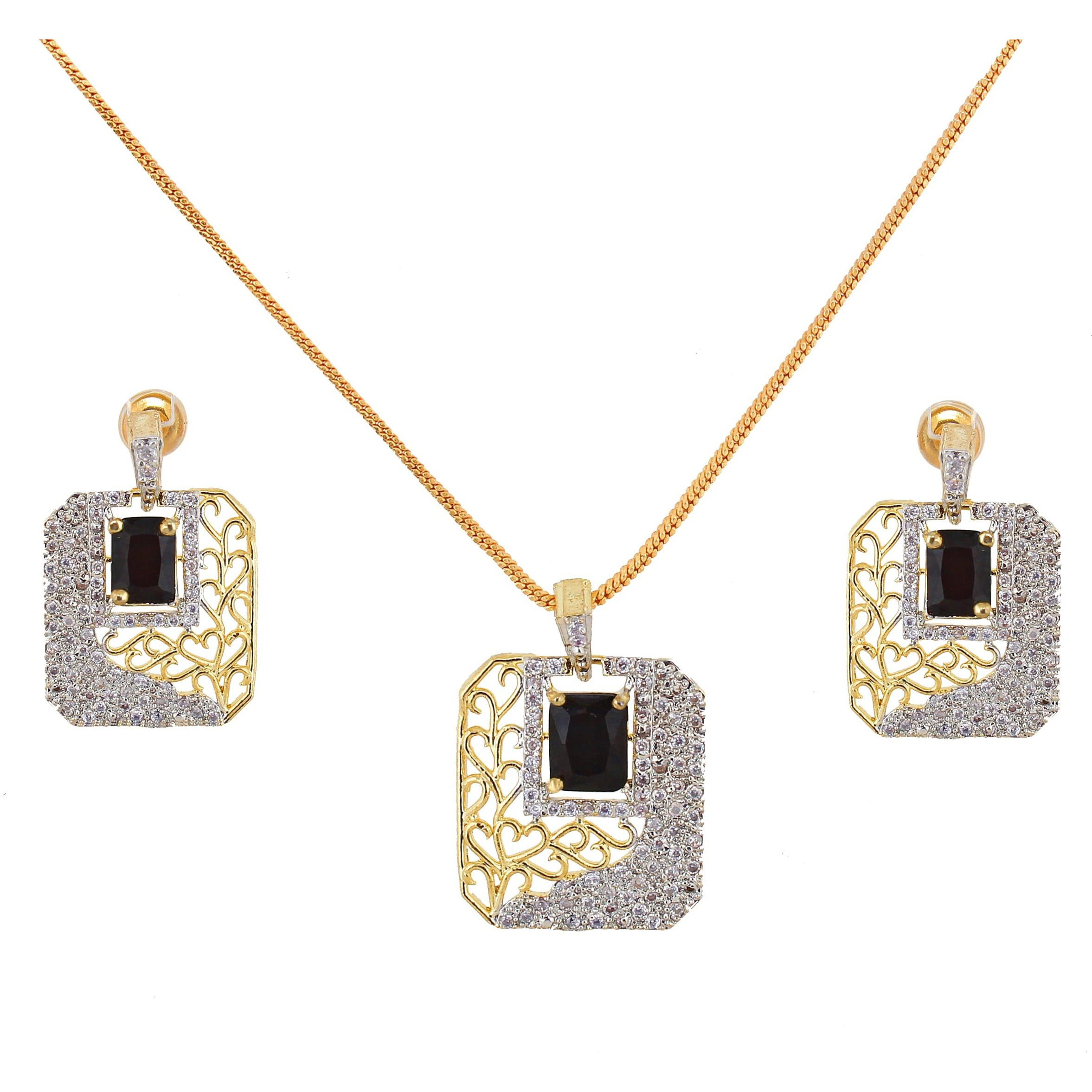 Lucky Jewellery 18K Gold Plated American Diamond (AD) White Color Combo Pendant Set with Earring, Bracelet, & Ring for Girls & Women (575-P4SA-1554-BL)