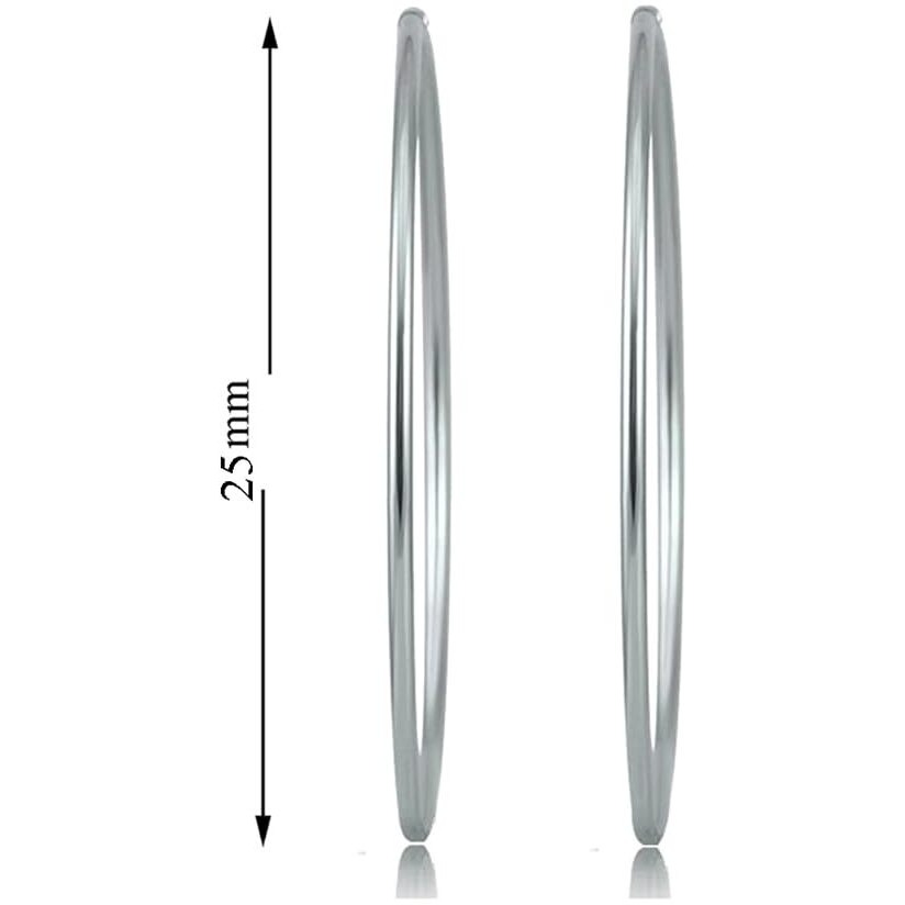 SIVYAA Pure 925 Sterling Silver Plain Round Hoop Bali Earrings for Women Men Boys & Girls, Diameter 25mm Medium