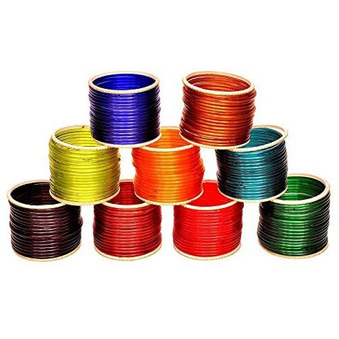 NMII Glass with Plain and Glossy Finished Bangle Set For Women and Girls, (AF30,F30_Multicolour_2.2 Inches), Pack Of 144 Bangle Set