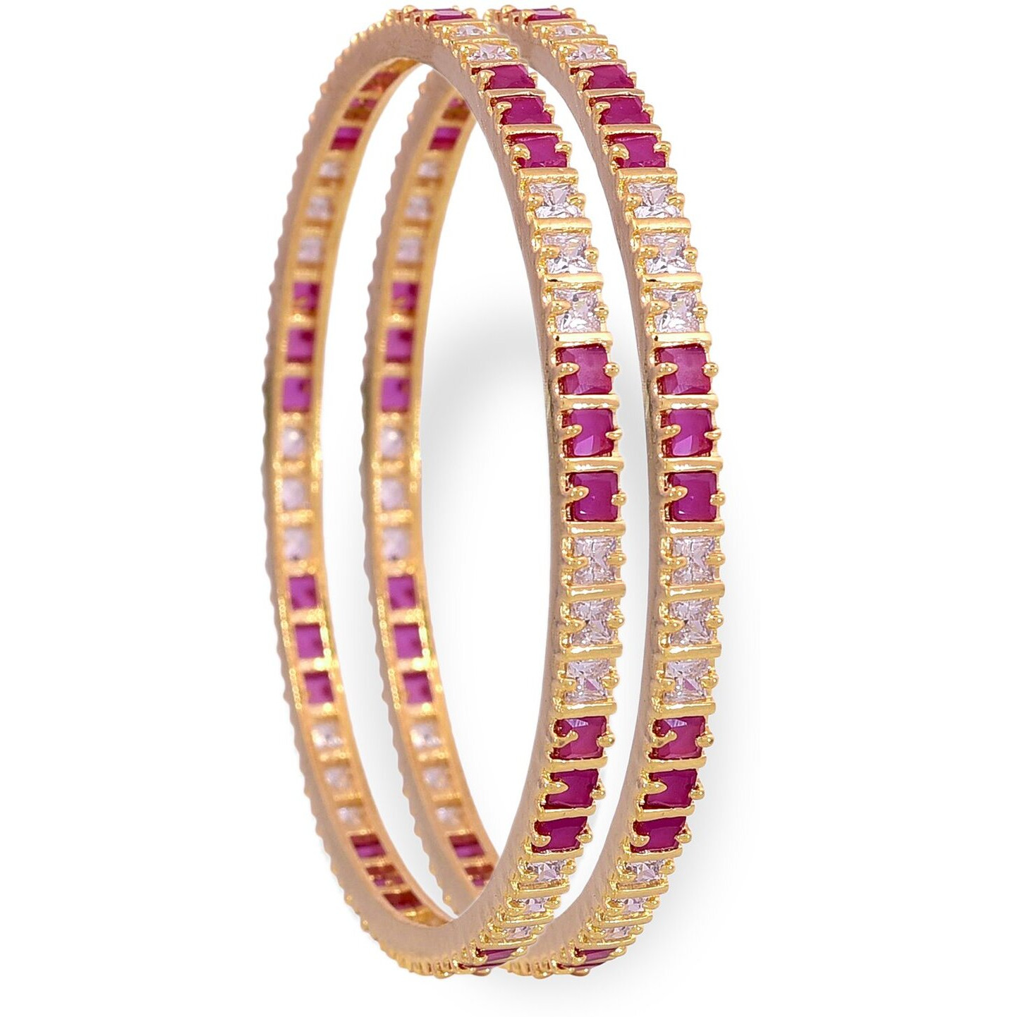 Ratnavali Jewels Beautiful CZ Studded Gold Plated Traditional Red Ruby and White Bangles Set for Women RV791 (2.2)