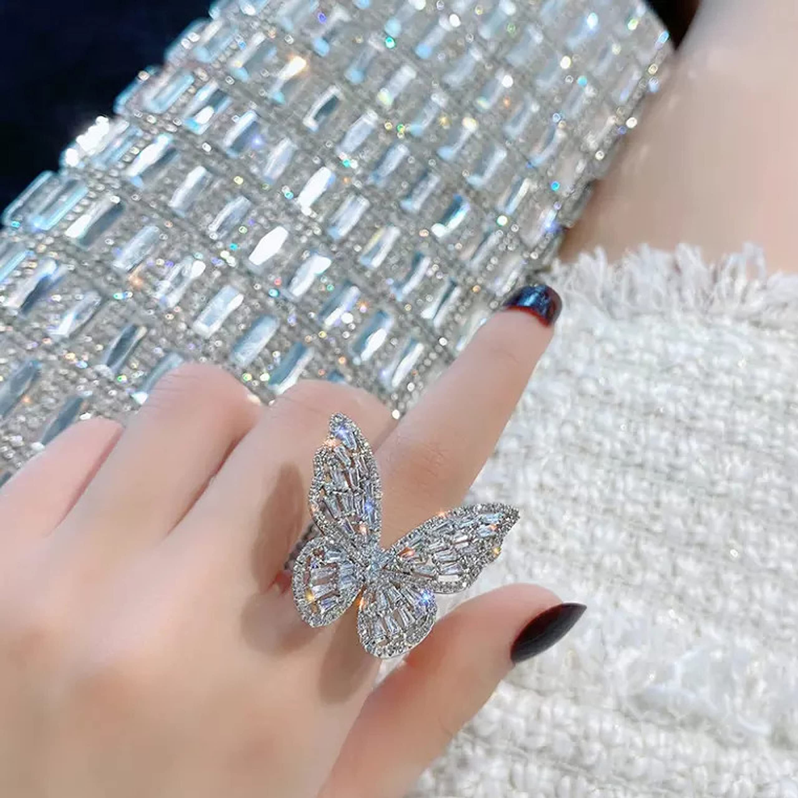 Fashion Frill Stunning American Diamond Studded Gold Plated Butterfly Ring For Girls Women Latest Ring Stylish Jewellery