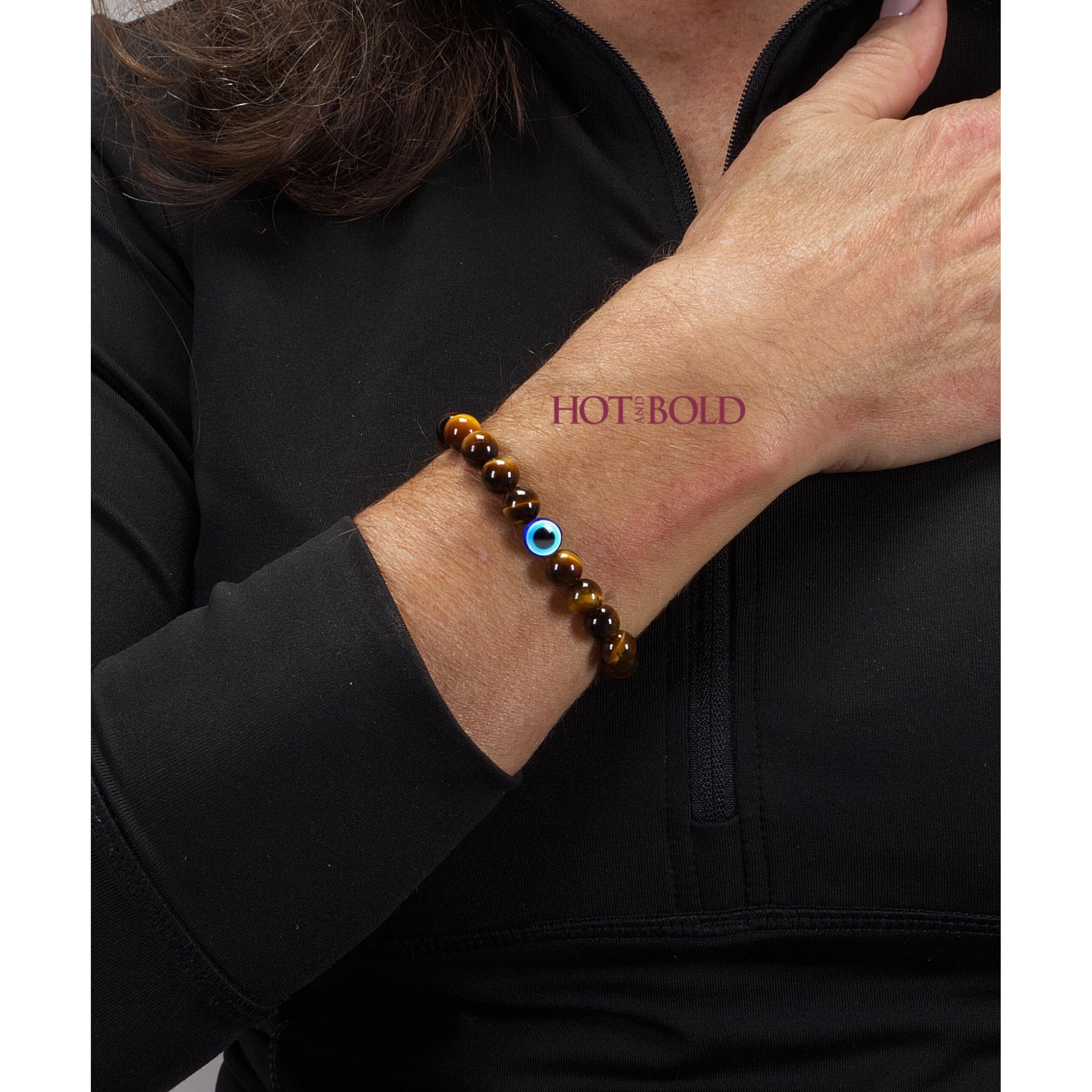Hot And Bold Multilayered Couple Evil Eye Beads Combo Bracelet Set. Embrace Harmony, Protection, and Positive Energy Together for Him & Her. (Earthly Combo Bracelet (Tiger Eye & Amethyst))