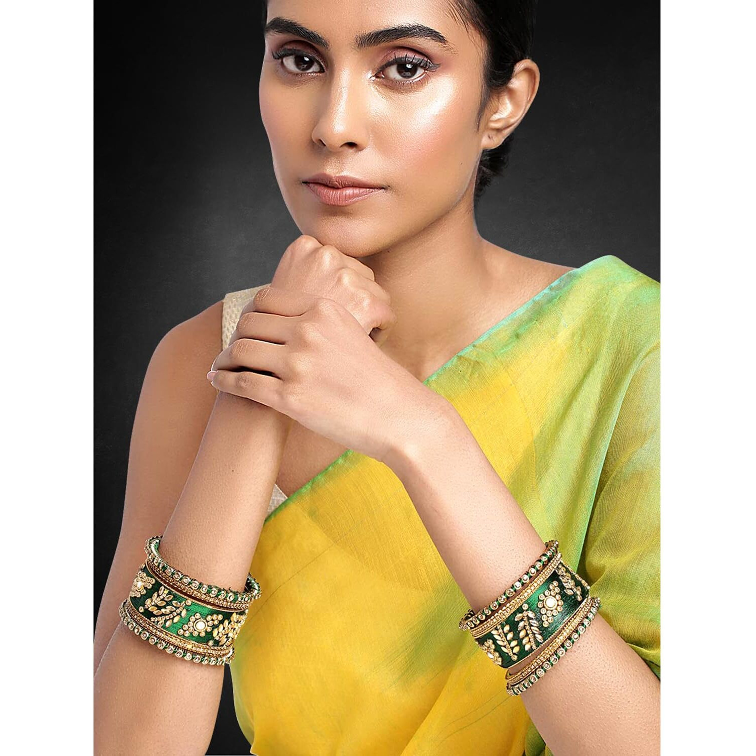 Peora Silk Thread Floral Chuda Chura Studded Bangle Set for Women Girls - 2.8 inch