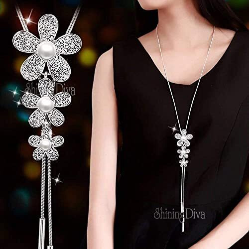 Shining Diva Fashion Jewellery Stylish Pendants for Girls with Long Chain Pendent Party Necklace For Women & Girls(Silver)(9269np)