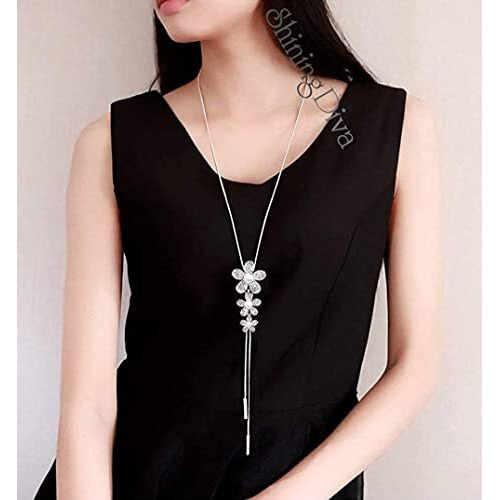 Shining Diva Fashion Jewellery Stylish Pendants for Girls with Long Chain Pendent Party Necklace For Women & Girls(Silver)(9269np)
