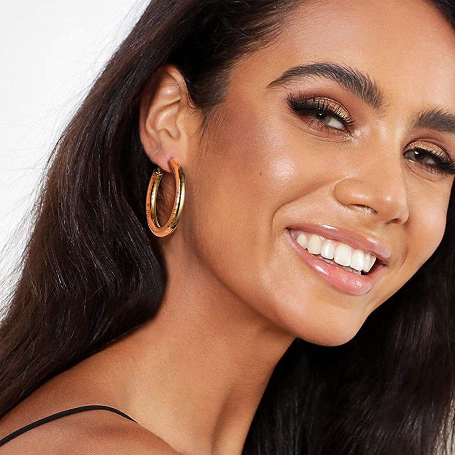 Young & Forever Gift 3 Pairs a Set Stainless Steel Gold and Silver Plated Tube Hoop Earrings for Women Big Hoop Dangle Earring for Women Round Earrings Geometric Hoop Earrings Set