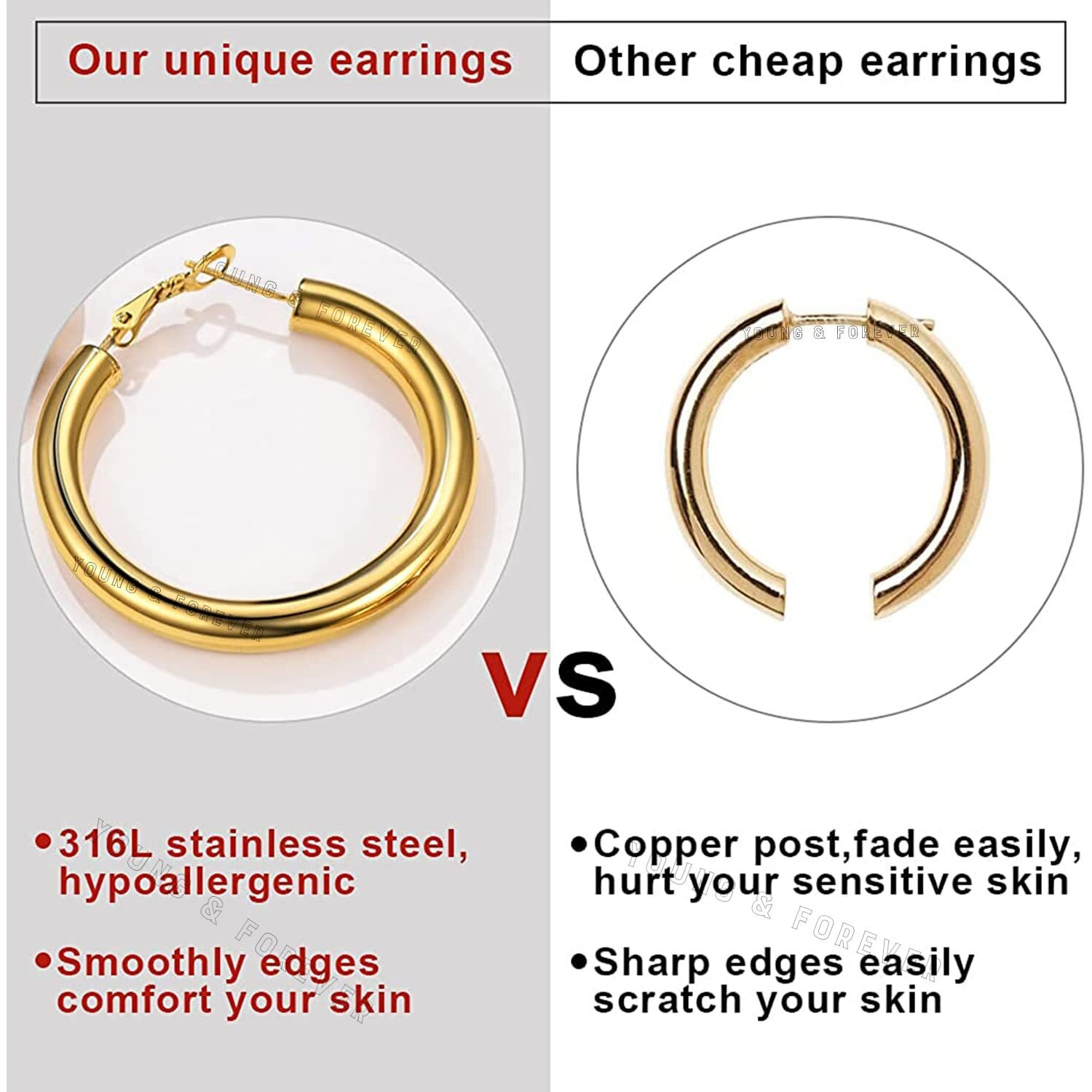Young & Forever Gift 3 Pairs a Set Stainless Steel Gold and Silver Plated Tube Hoop Earrings for Women Big Hoop Dangle Earring for Women Round Earrings Geometric Hoop Earrings Set