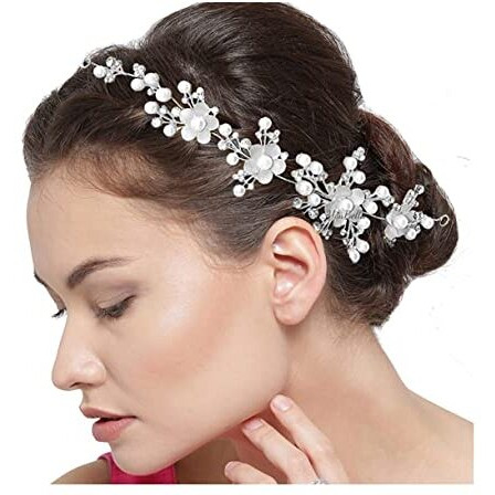 YouBella Fashion Jewellery Floral Stone Hair Chain Clip With Pins accesories For Women and Girls (Silver)