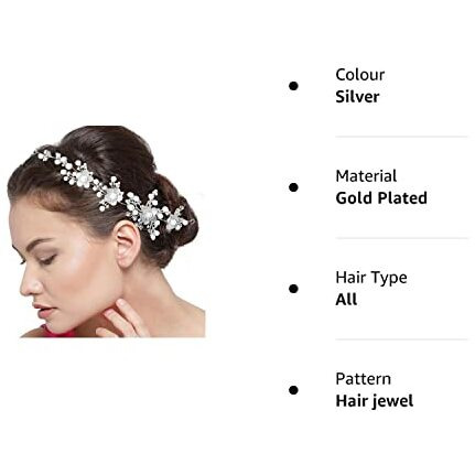 YouBella Fashion Jewellery Floral Stone Hair Chain Clip With Pins accesories For Women and Girls (Silver)