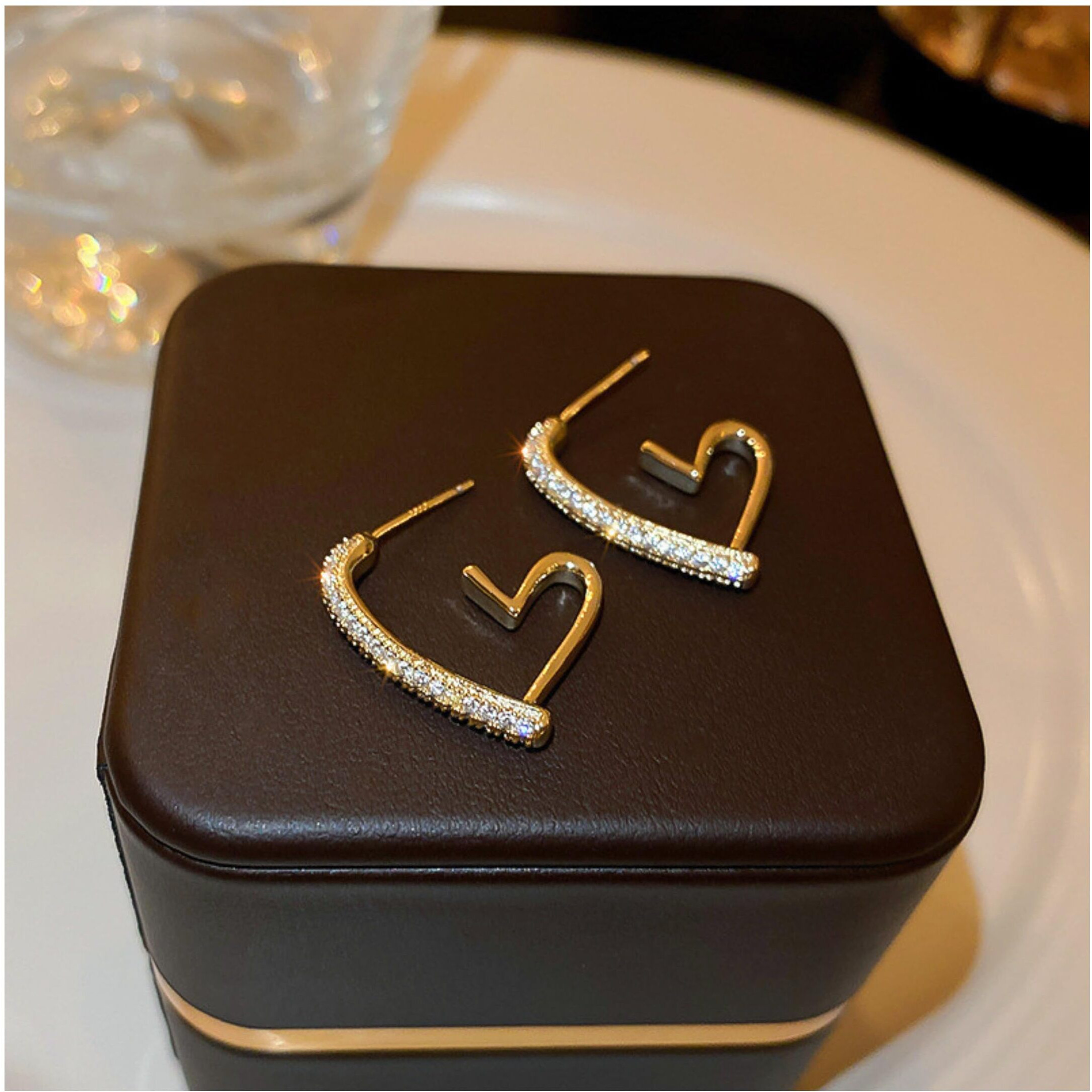 BLACKBOX Golden color Heart shape stud korean Earrings for Women & Girls | Stylish & Fashionable Earring for Girlfriend | Accessories Jewellery for Women | Best Gift for Birthday & Anniversary