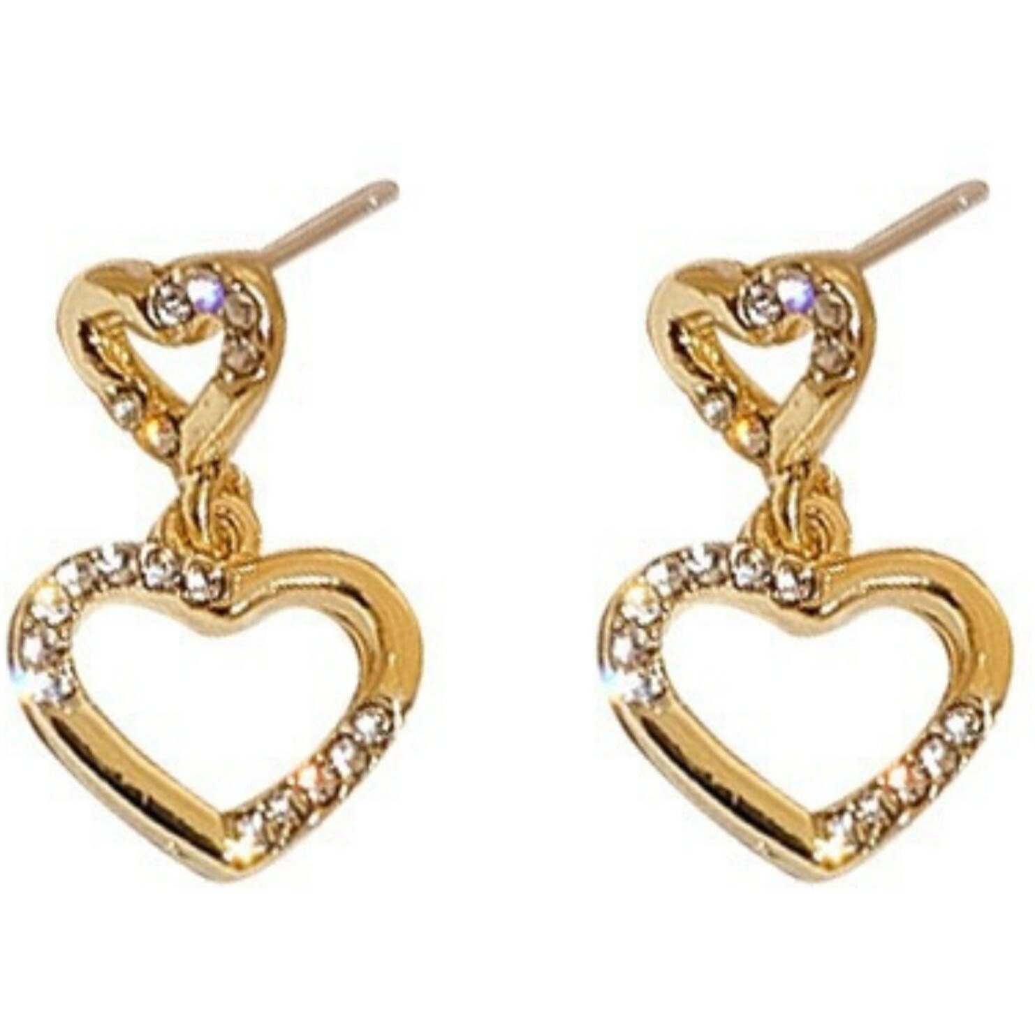 BLACKBOX Golden color Double heart drop style stud korean Earrings for Women & Girls | Stylish & Fashionable Earring for Girlfriend | Accessories Jewellery for Women | Gift for Birthday & Anniversary