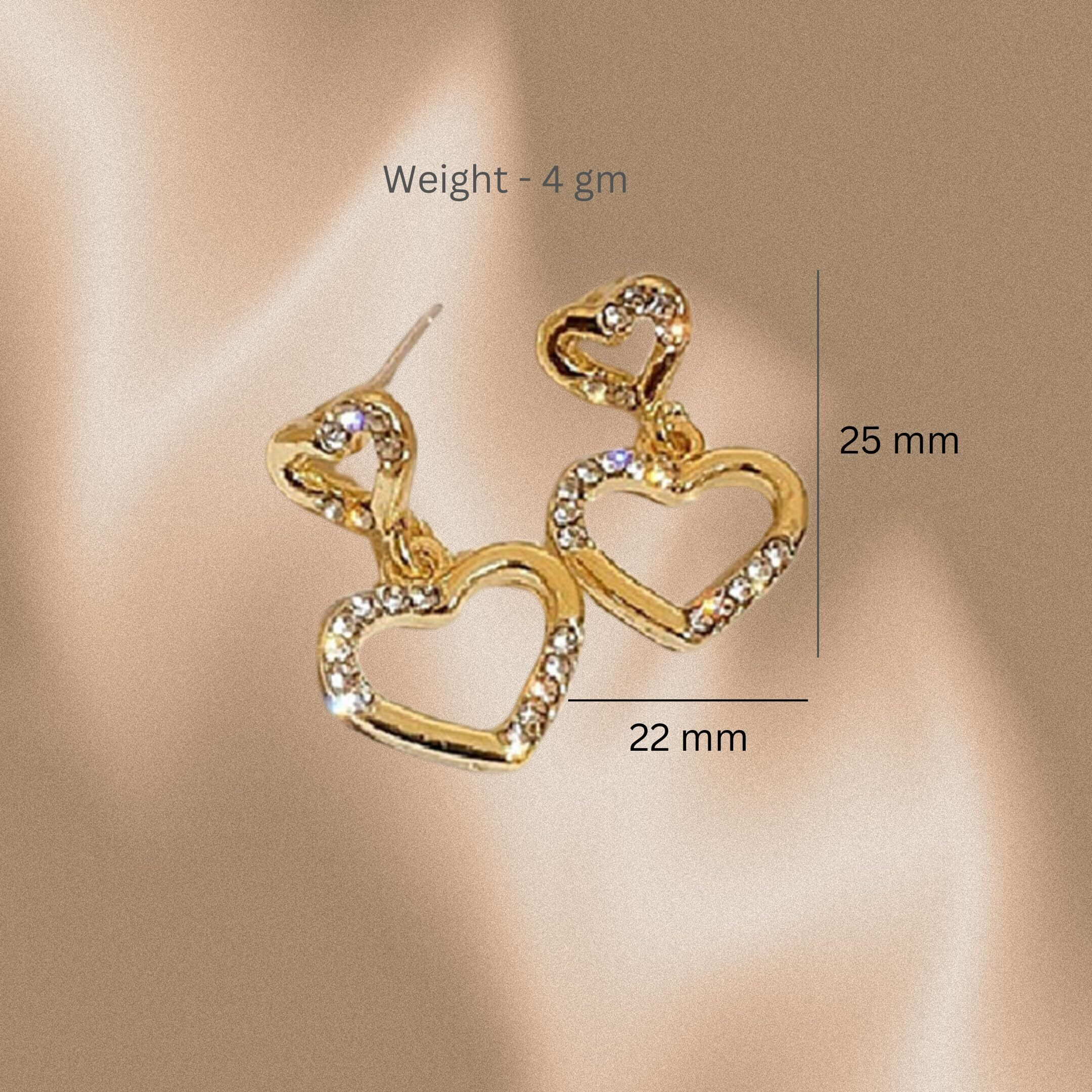 BLACKBOX Golden color Double heart drop style stud korean Earrings for Women & Girls | Stylish & Fashionable Earring for Girlfriend | Accessories Jewellery for Women | Gift for Birthday & Anniversary
