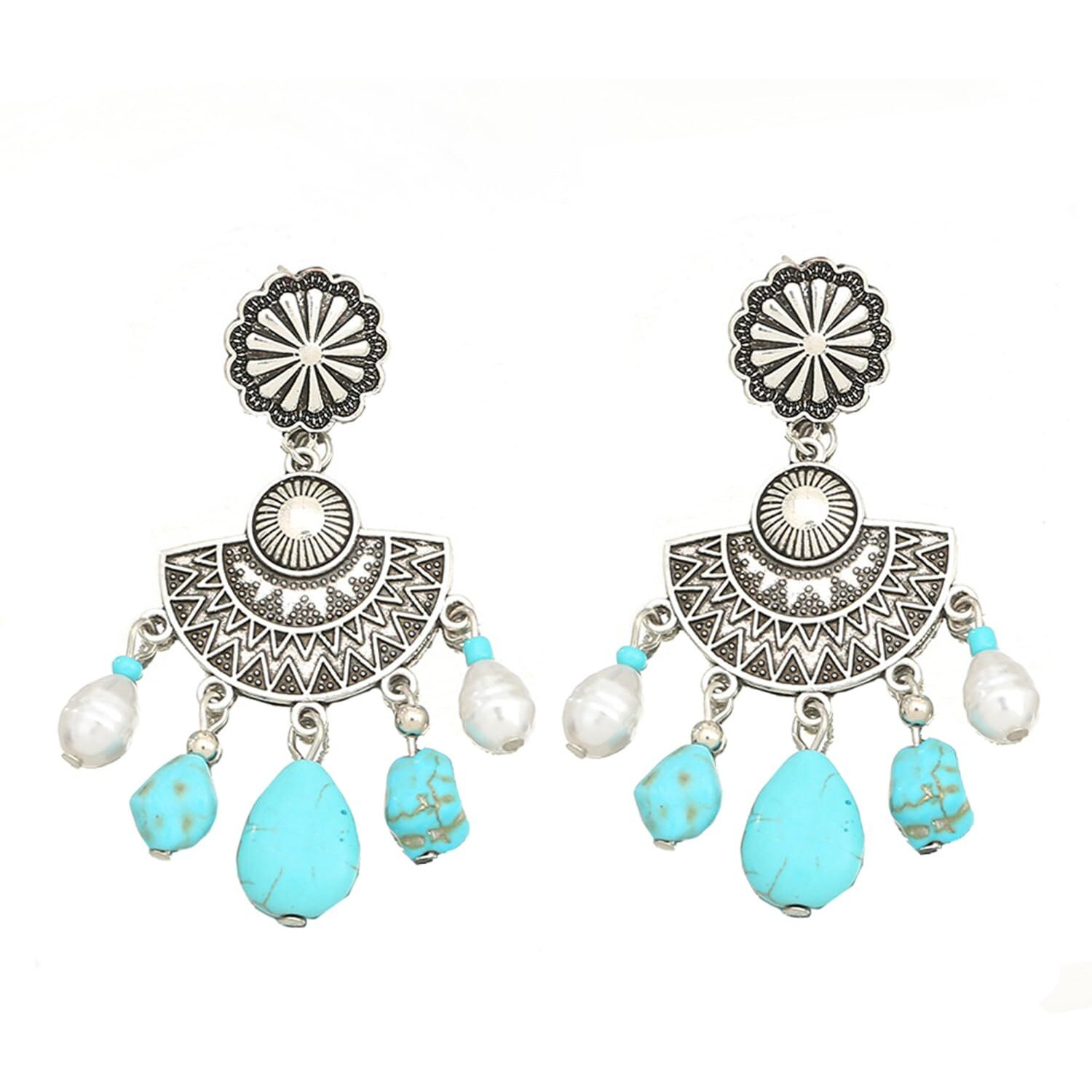 Young & Forever Gift Oxidised Sterling Silver Black Metal Fashion Korean Western Drop Earrings for Women Hanging Birthday Marriage Anniversary Gift Earing for Wife Blue Turquoise Stone Statement Girls