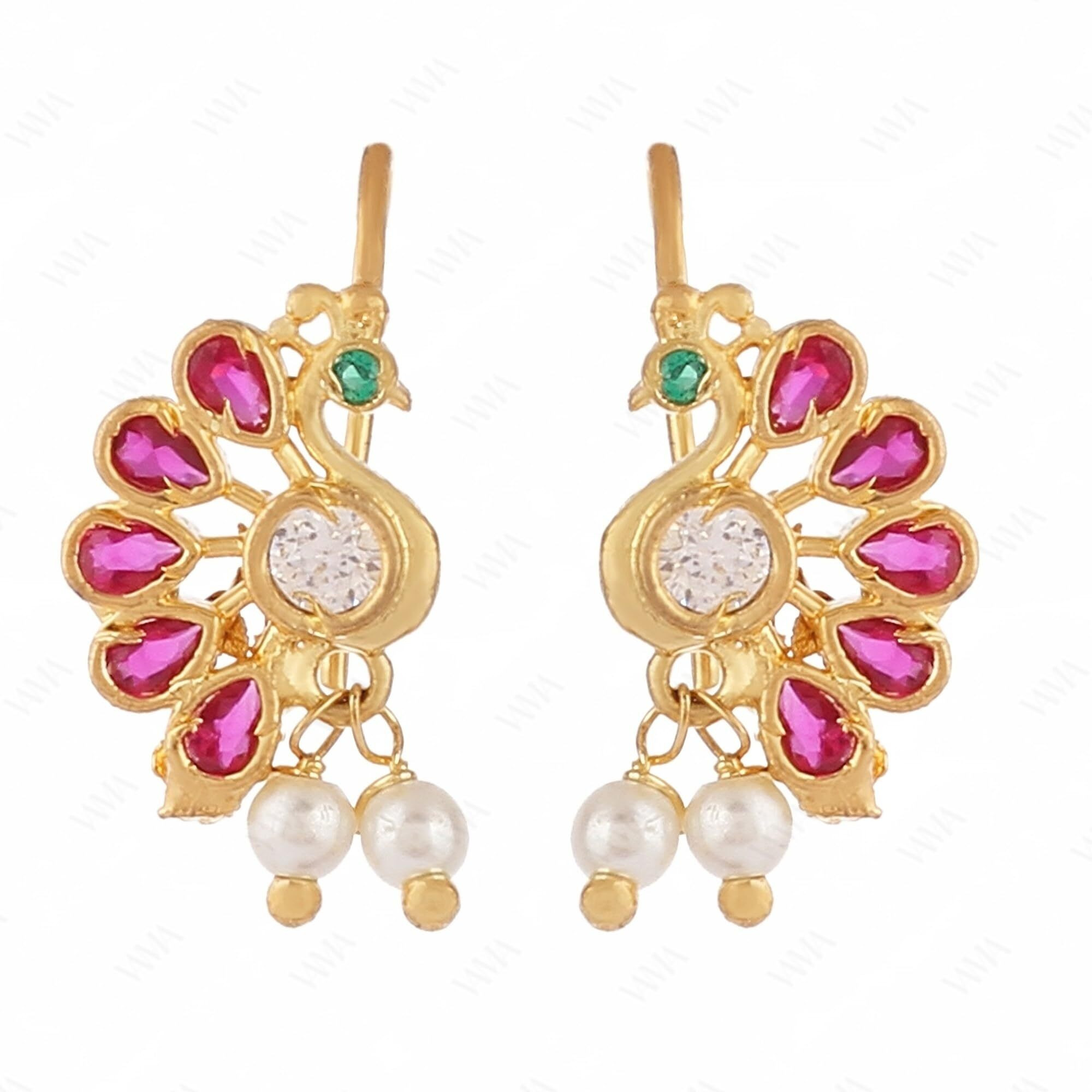 Vama Fashions Half Moon Or Peacock Shape Maharashtrian Traditional Press on Bugadi Upper Ear Clip on Earrings For Women & Girls (pressing earrings)