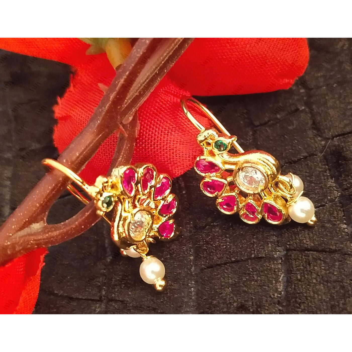 Vama Fashions Half Moon Or Peacock Shape Maharashtrian Traditional Press on Bugadi Upper Ear Clip on Earrings For Women & Girls (pressing earrings)