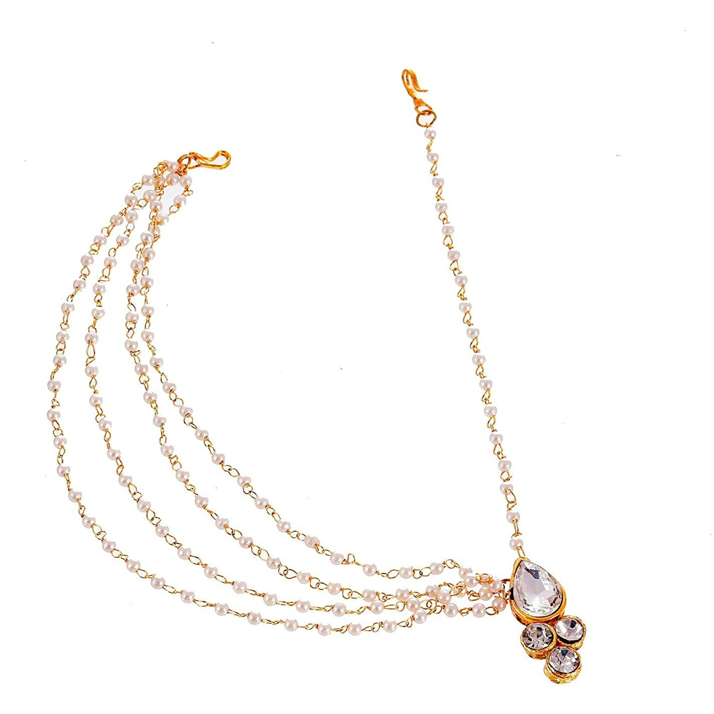 Handicraft Kottage Latest Hair Jewelry Traditional Gold Pearl Stylish Chain Mathapatti Maang Tikka Jewellery Set for Women & Girls (HK-Maang Tikka 03)