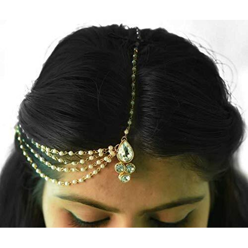 Handicraft Kottage Latest Hair Jewelry Traditional Gold Pearl Stylish Chain Mathapatti Maang Tikka Jewellery Set for Women & Girls (HK-Maang Tikka 03)
