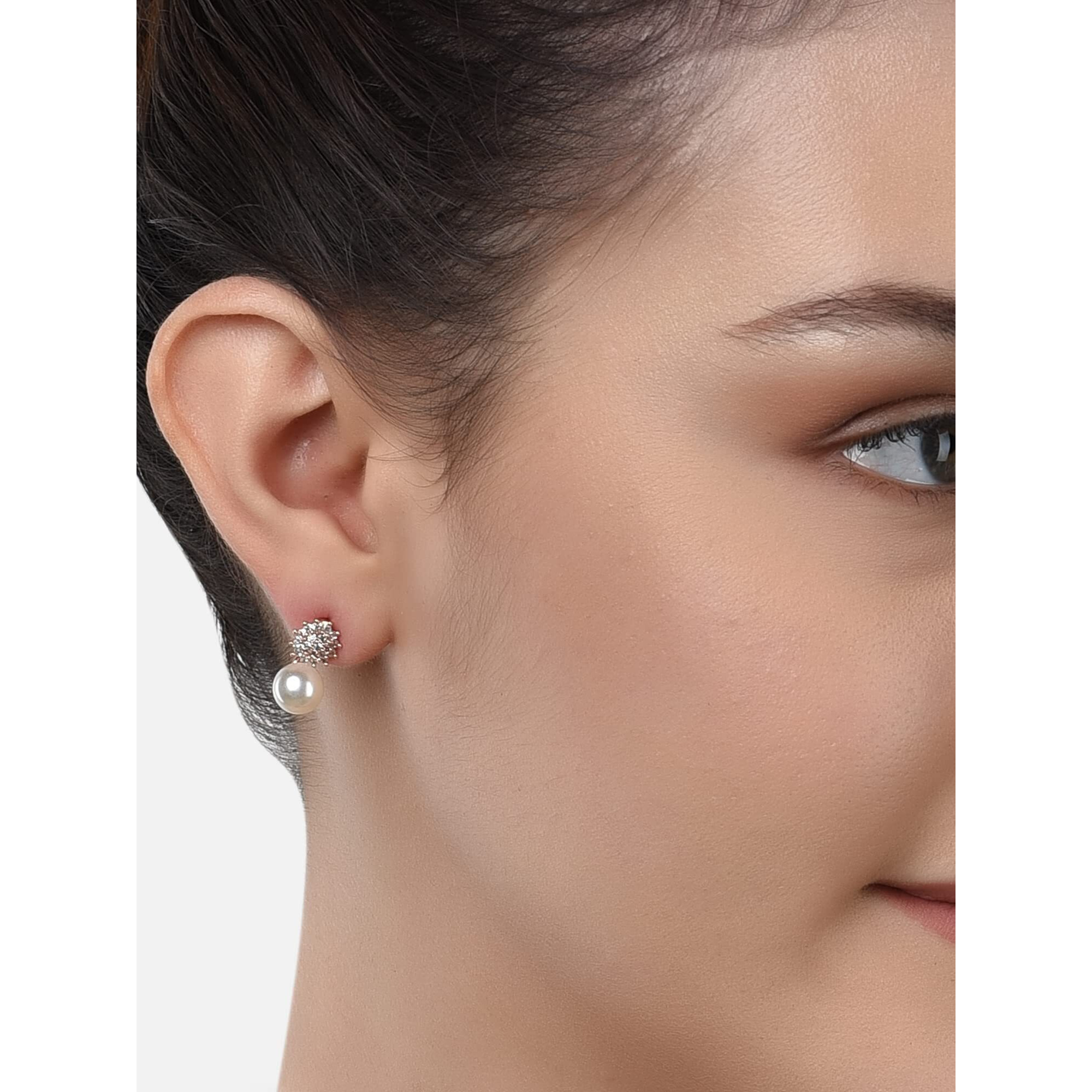 Zaveri Pearls Set of 2 Gold Tone Contemporary Cubic Zirconia Brass Stud Earrings For Women-ZPFK11165
