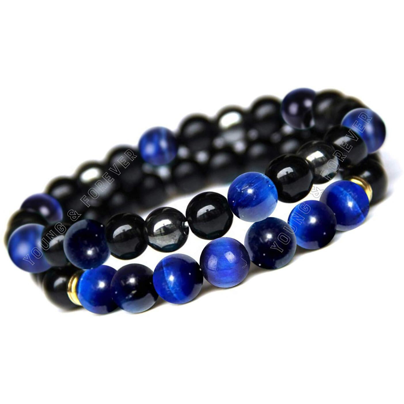 Young & Forever Gift Reiki Infused Handmade Chakra Bracelets for Women Semi Precious Gemstone Blue Tiger Eye Onyx Lava Healing Crystal Bracelet for Men