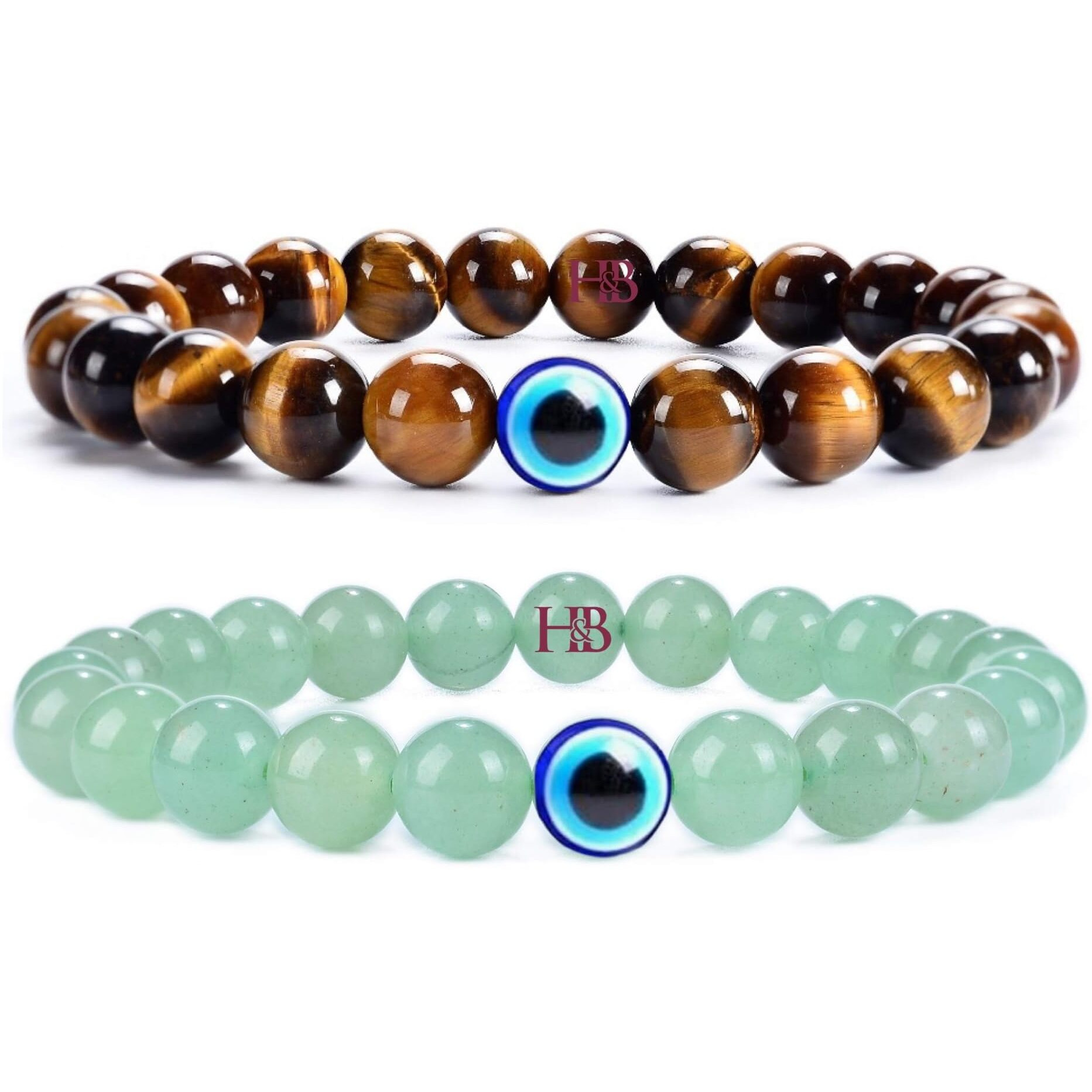 Hot And Bold Multilayered Couple Evil Eye Beads Combo Bracelet Set. Embrace Harmony, Protection, and Positive Energy Together for Him & Her. (Terra Fusion Bracelet (Tiger Eye & Aventurine))