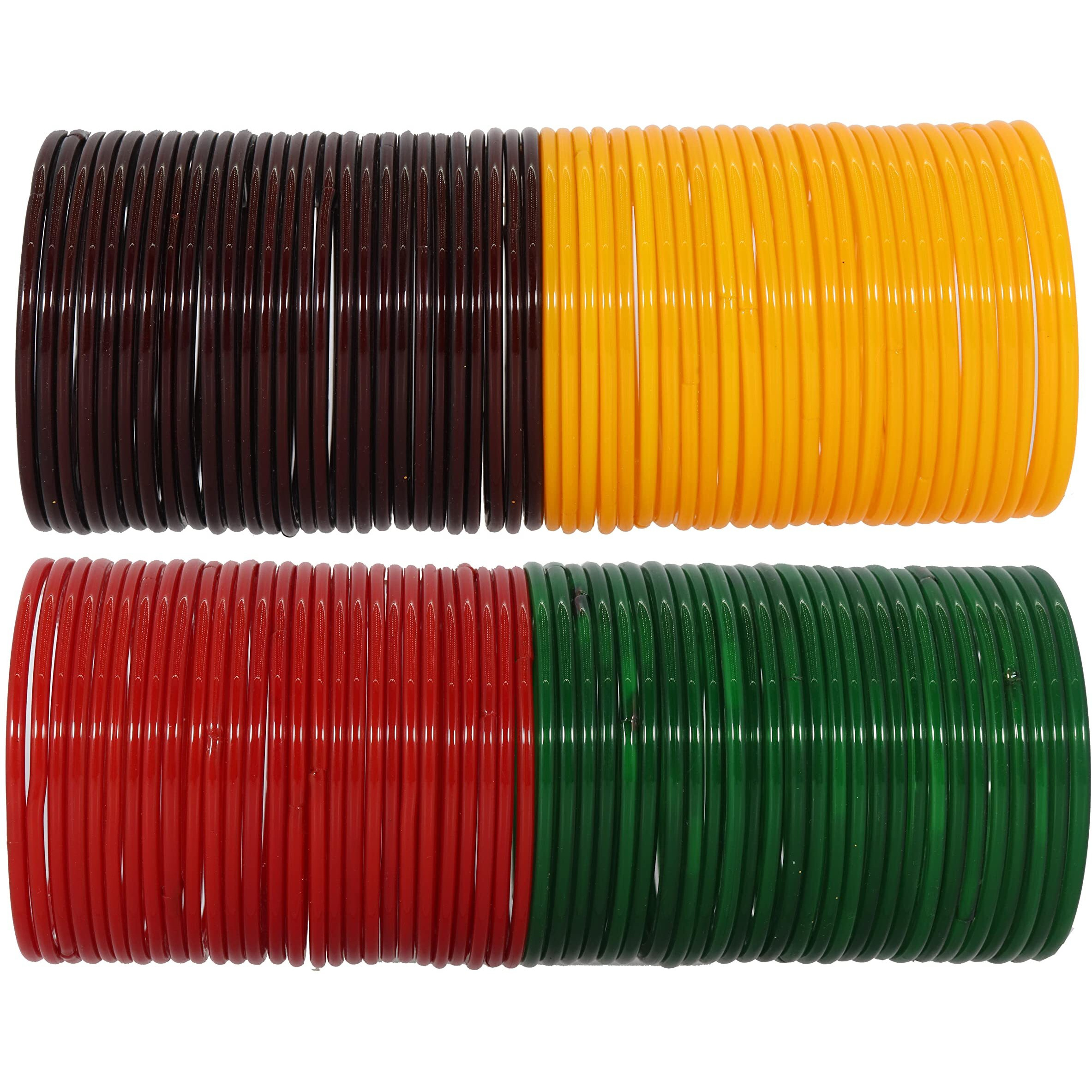 NMII Glass with Plain and Simple Glossy Finished Bangle Set For Women and Girls, (MultiColour_2.8 Inches), Pack Of 108 Bangle Set