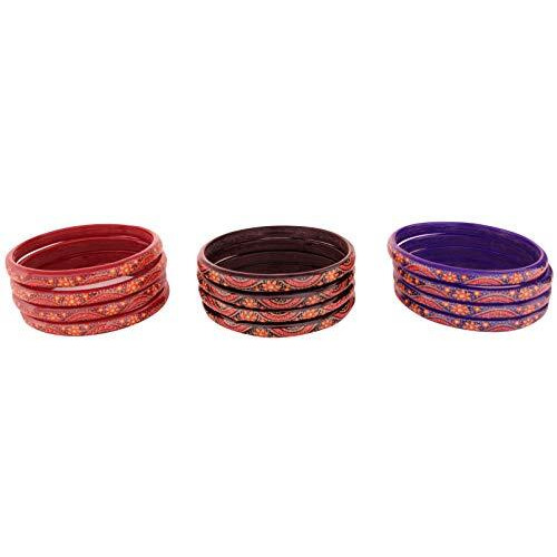 NMII Glass with Flower Design Pattern Glossy Finished Kada Set For Women and Girls, (C-Multi ._2.6 Inches), Pack Of 24 Kada Set