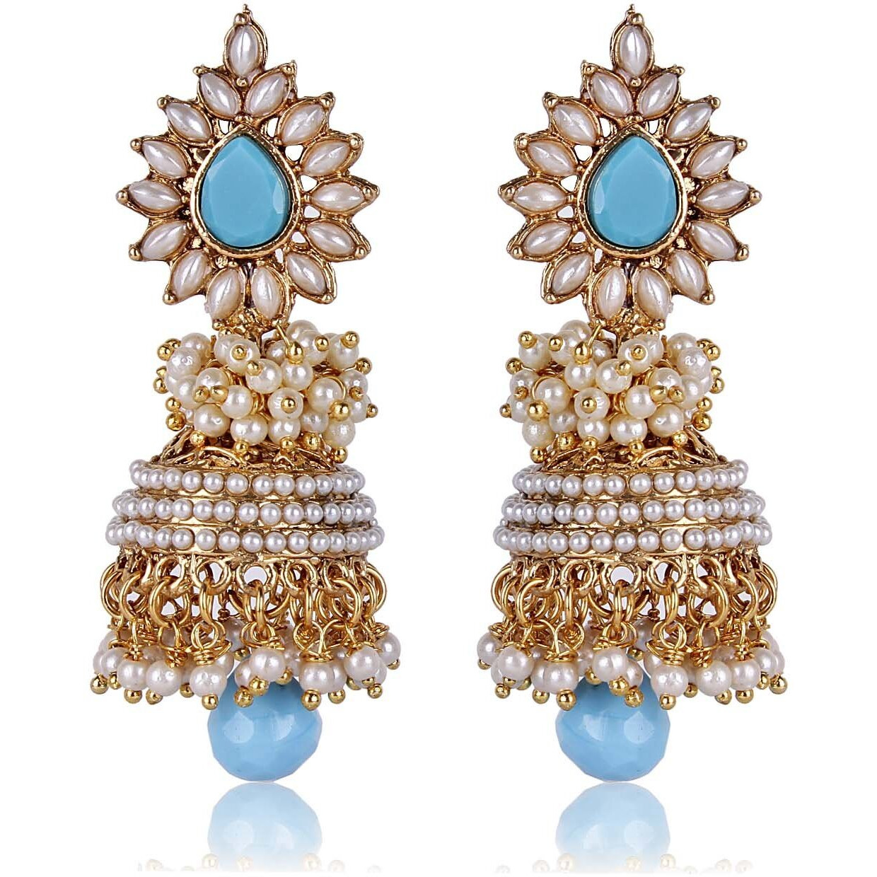 Shining Diva Fashion Shining Diva Blue Pearl Jhumka Earrings For Women (Rrsd6581Er)