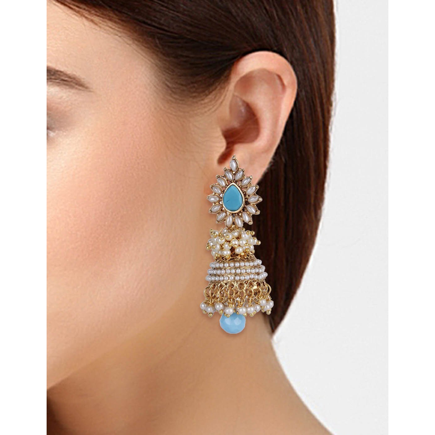 Shining Diva Fashion Shining Diva Blue Pearl Jhumka Earrings For Women (Rrsd6581Er)