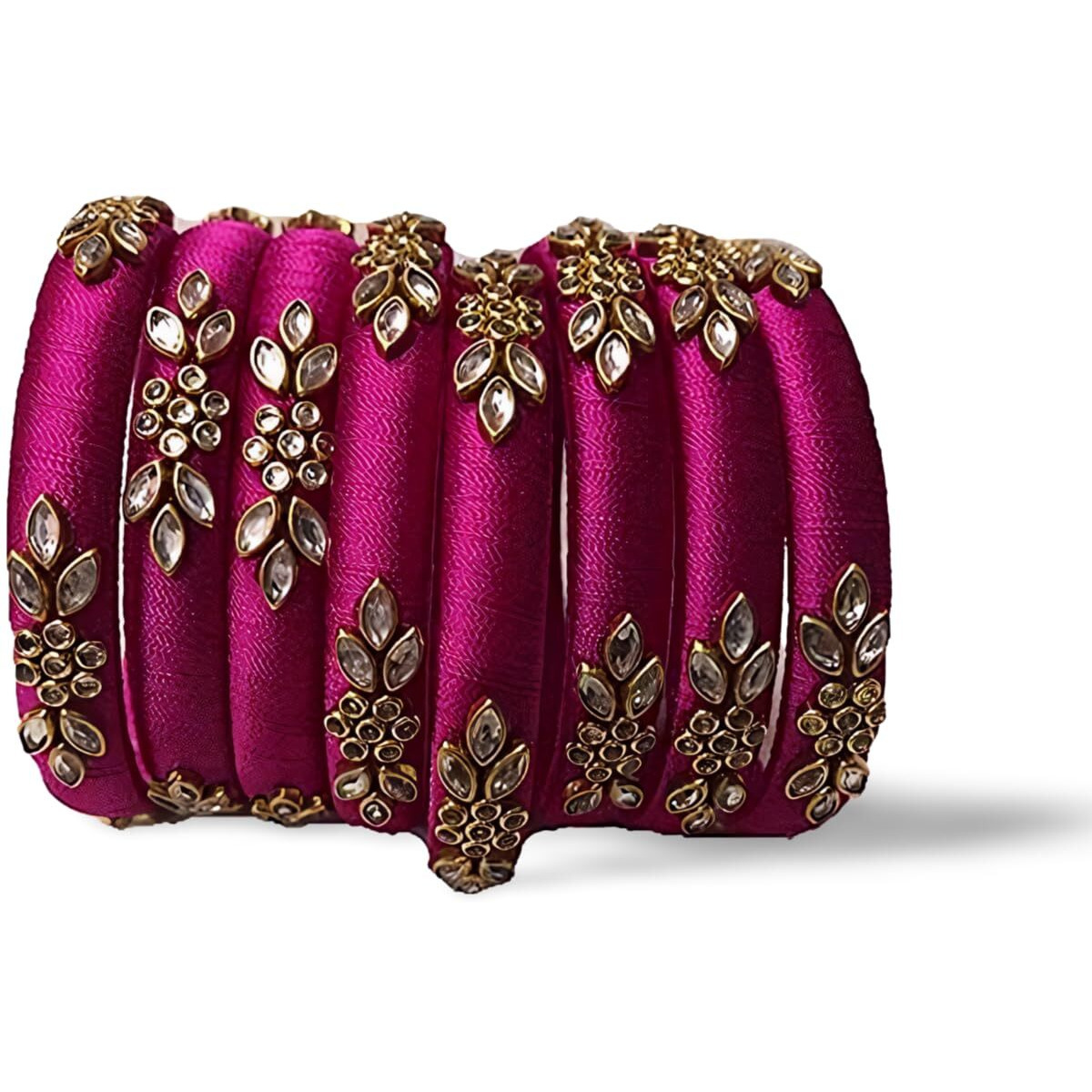 IJYA Sihan Handicrafts Kundan Work Silk Thread Bangle Kada For Women Girls 8 PC Set Wedding & Festive Occasion (Multicolor) (DP, 2.4)