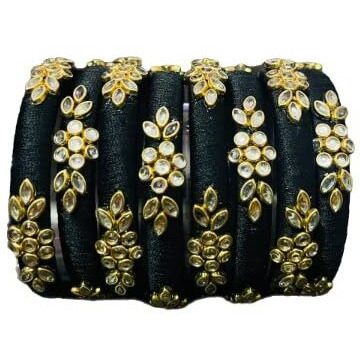 IJYA Sihan Handicrafts Kundan Work Silk Thread Bangle Kada For Women Girls 8 PC Set Wedding & Festive Occasion (Multicolor) (B, 2.4)