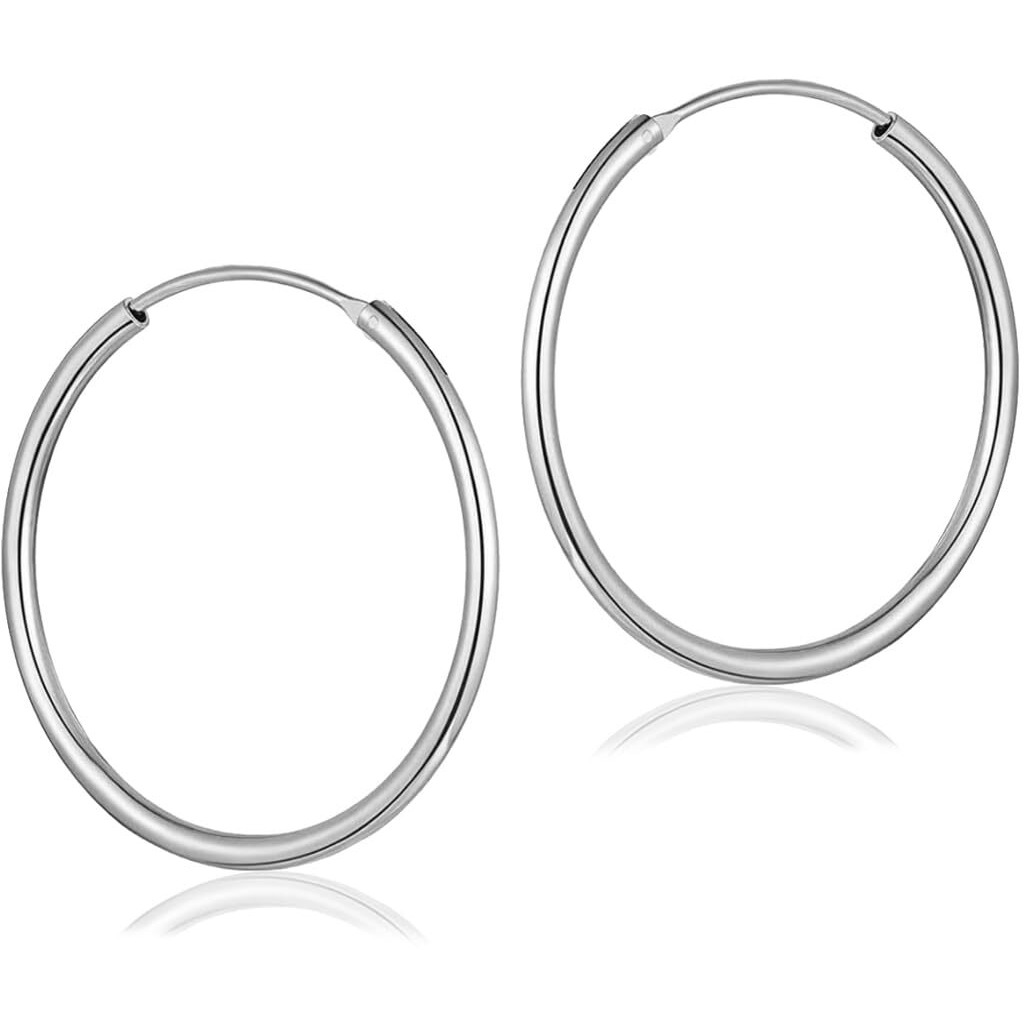 SIVYAA Pure 925 Sterling Silver Plain Round Hoop Bali Earrings for Women Men Boys & Girls, 30mm Medium